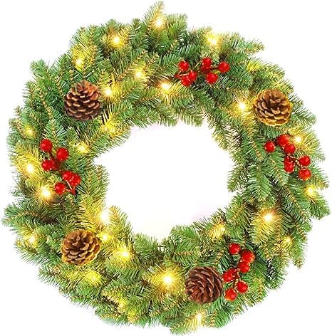 Ghirlanda di Pino Natalizia | Ghirlanda Verde Esterno Natale - Corona Decorativa Per Porta Finestra Ringhiera Decorazioni Festività