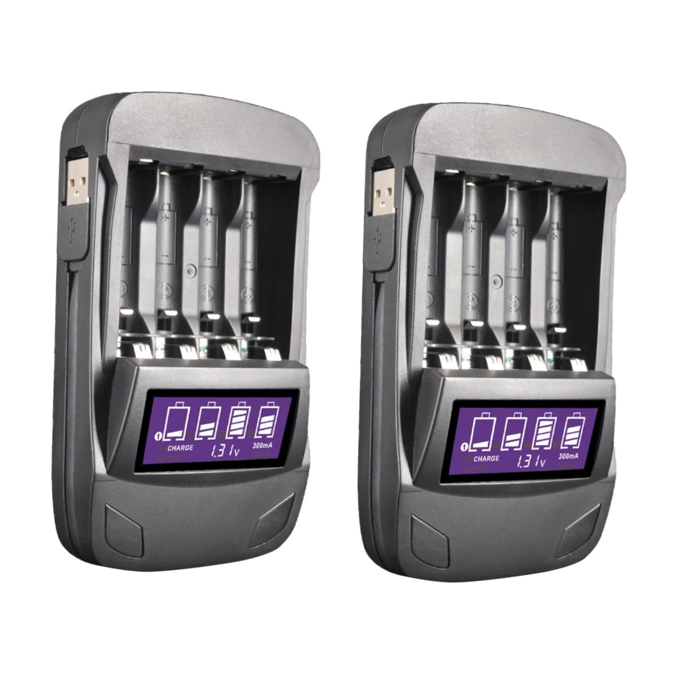 HEMOTON 2piezas Cargador De Batería USB Inteligente De Ranuras Pantalla LCD Adaptador Multifuncional para AA AAA Función De Descarga y Recarga Portátil para Doméstico Negro