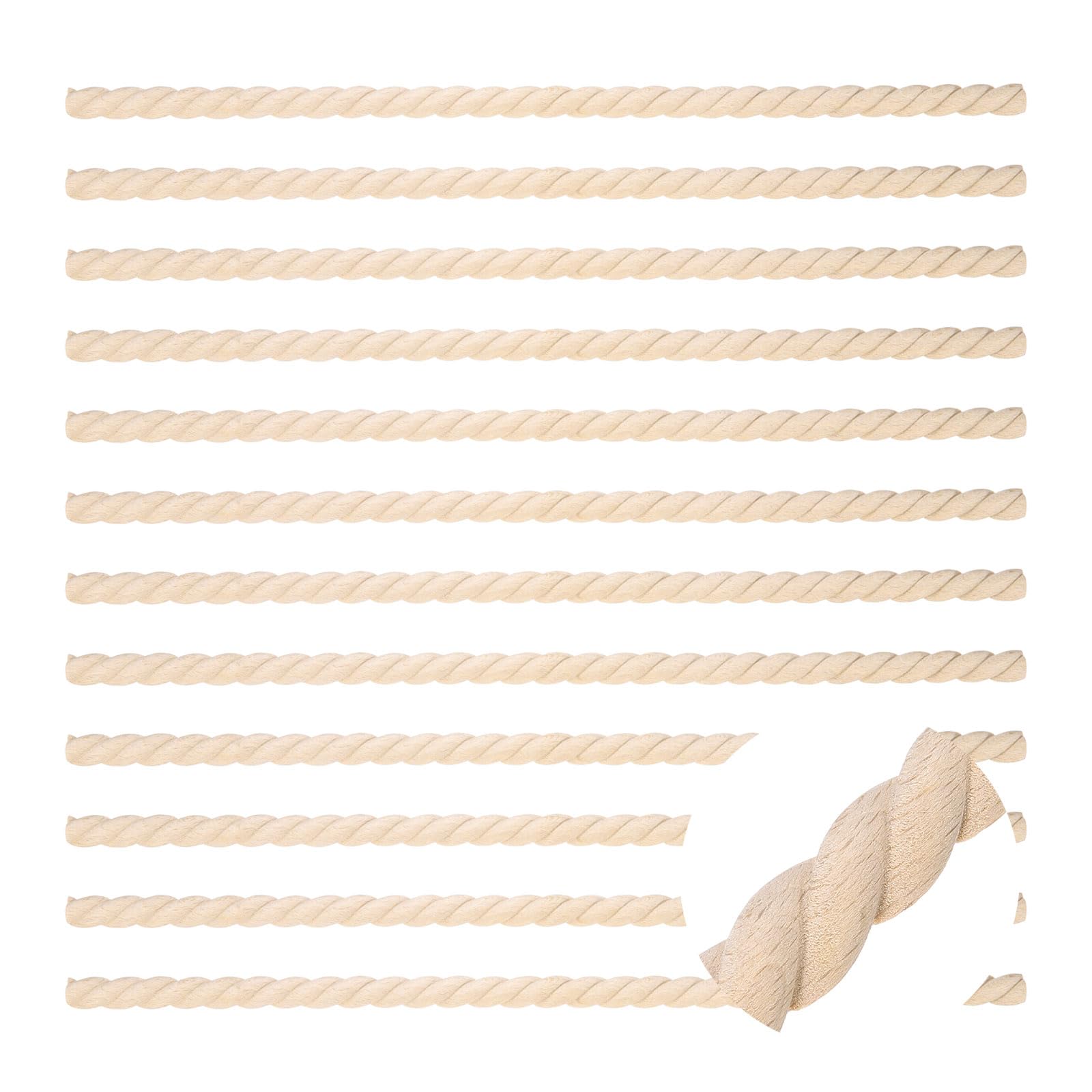 sourcing map 12Pcs 15.75" Decorative Wood Trim, Unfinished 3D Wooden Furniture Molding Trim for DIY Craft, Home Wall Cabinet Shelf Window Door (Twist, 15mm)