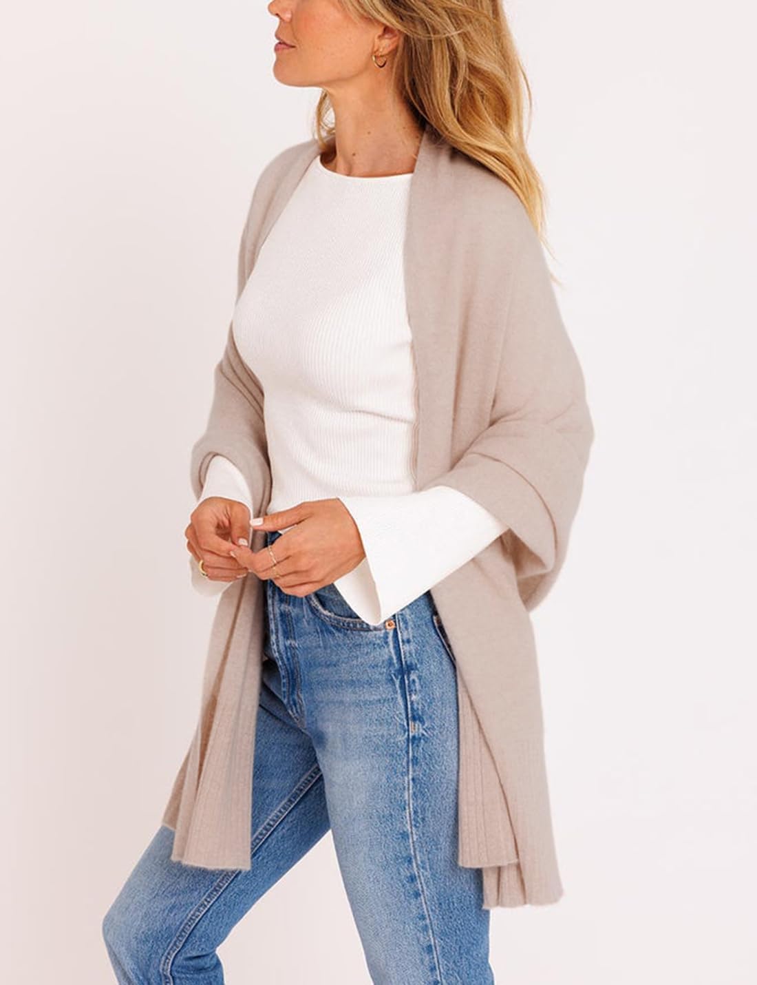 EsheSy Women's Shawl Wrap Open Front Poncho Sweater Ribbed Hem Loose Shrug Cardigan Scarf Travel Cover ups