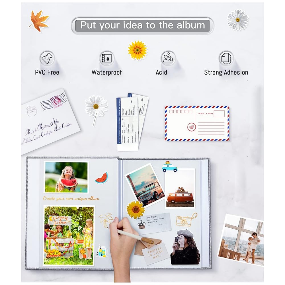 Albumy fotograficzne typu scrapbook, Photo Album GreySelfAdhesive,40 Pages,LinenCover DIY MemoryScrapbook,PictureDisplayWindow