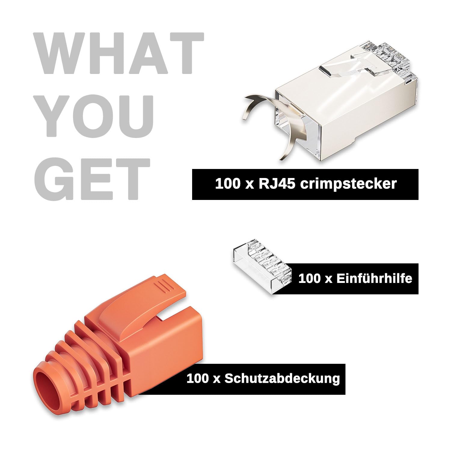 iwillink 100 connettori RJ45 CAT 7, placcati in oro a 50μ - schermati - Pass Through a 10 Gbps, connettori di rete Cat7 Cat6a con ausilio per l'inserimento del cavo e protezione anti-piegatura