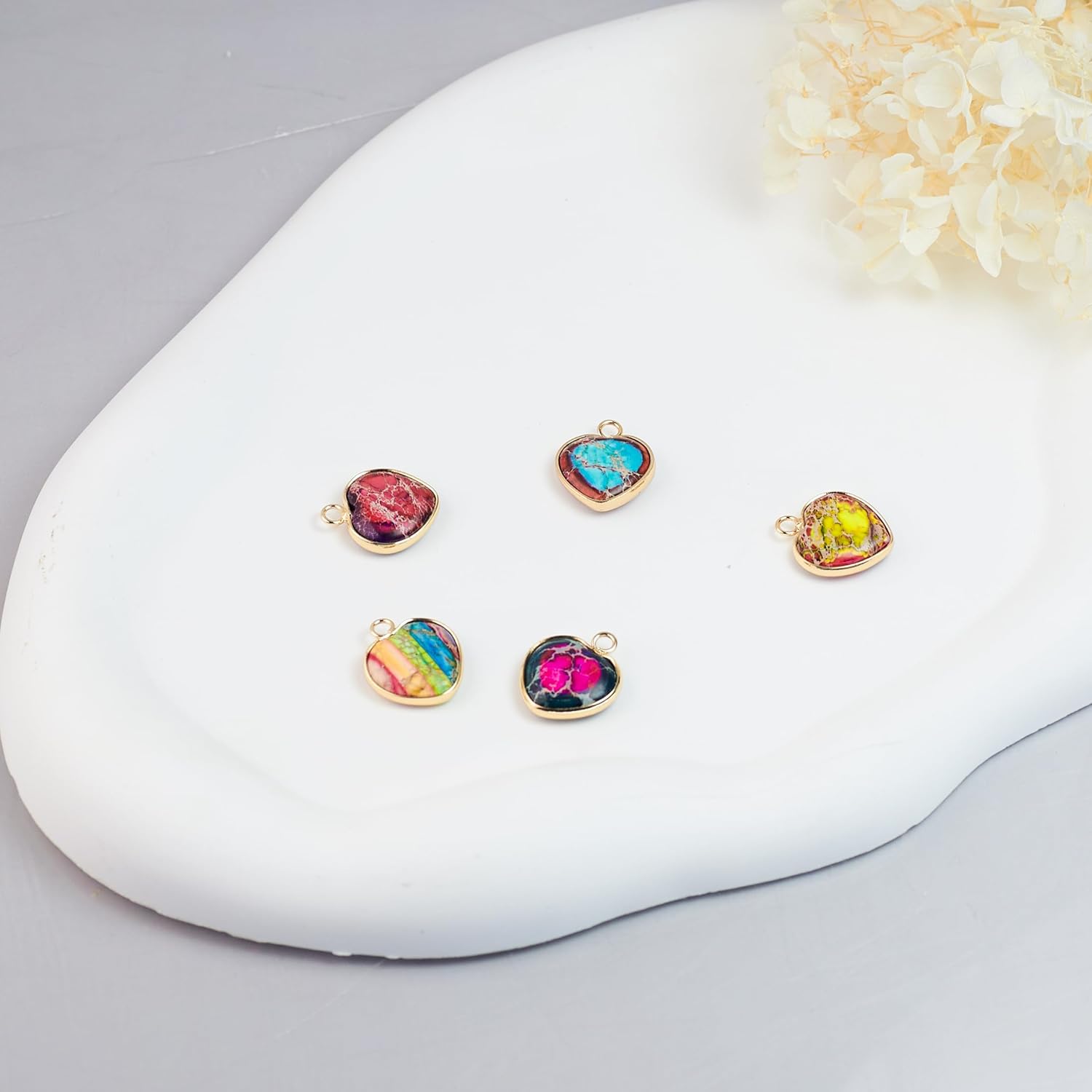 5 Pieces Natural Imperial Jasper Stone Heart Shape Pendant,Gemstone Links Charms for DIY Jewelry Making Unique Gemstone Pendant for Necklaces, Bracelets, Earrings - Image 6
