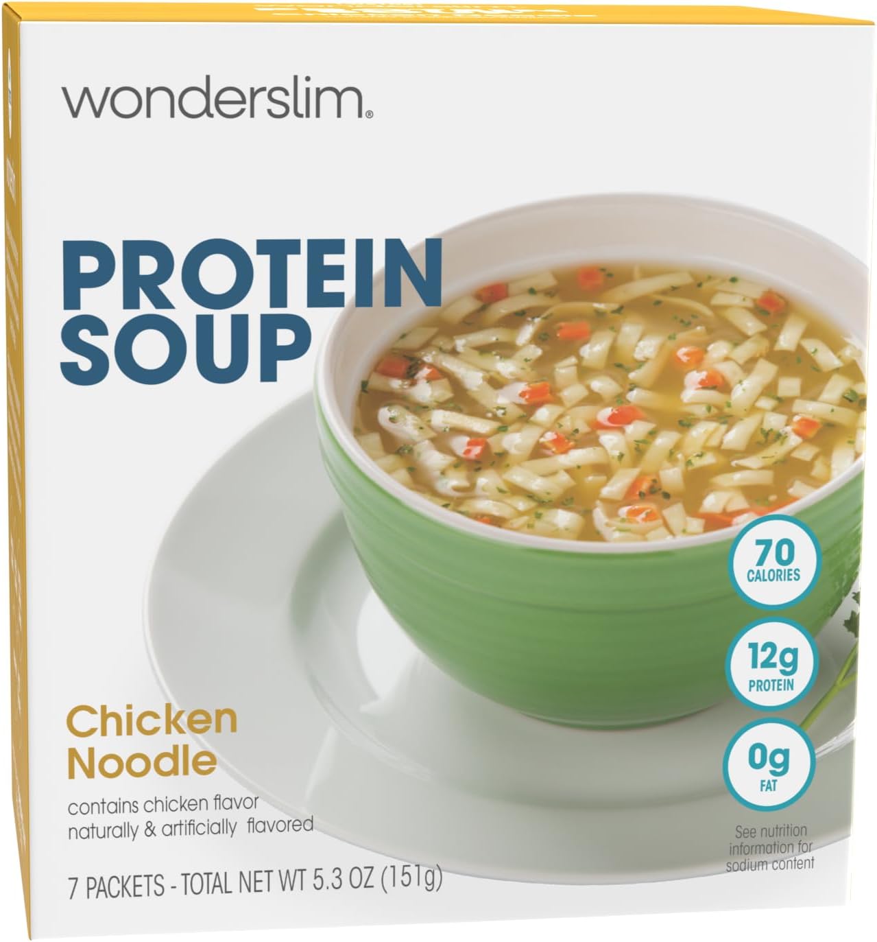 WonderSlim Protein Soup, Chicken Noodle, 70 Calories, 12g Protein, No Fat, Low Carb (7ct)