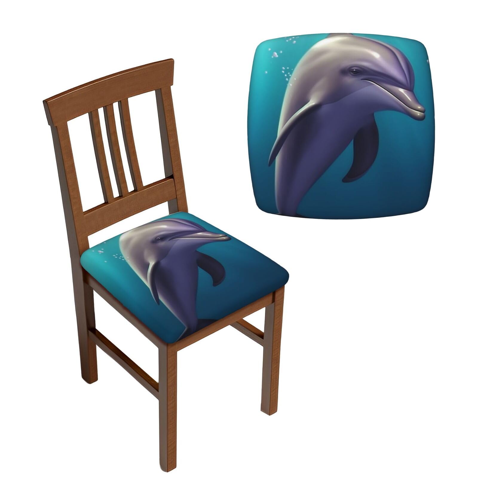 FodPand 4PCS Dining Chair Covers for Dining Room Cute sea Animal Dolphin Chair Seat Cover Stretch Parsons Chair Slipcover Removable Washable Seat Cushion Slipcovers Cover for Kitchen Office