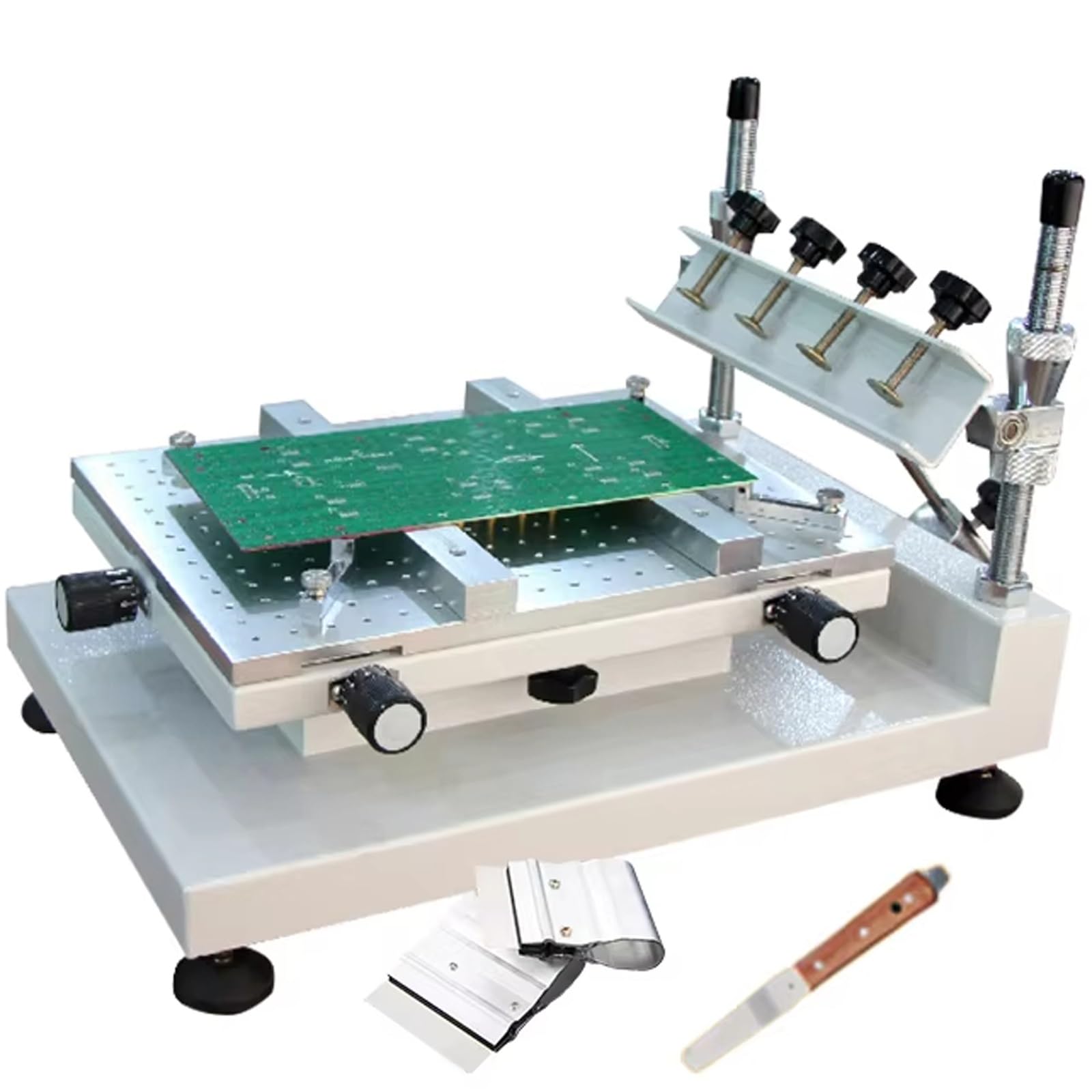 FHRKA Solder Paste Printer, Screen PCB Stencil Printer, Manual Screen Printing Table with 4 Knobs & A Pressure Plate, Height Adjustable