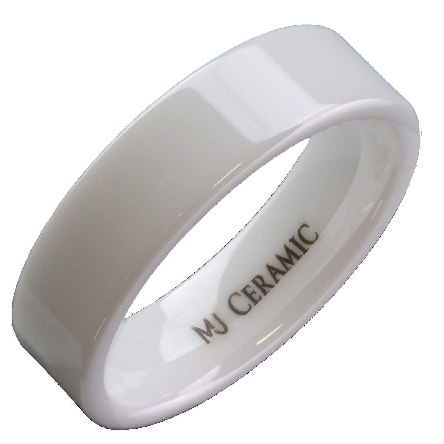 Black or White Ceramic 4mm, 6mm, 8mm or 10mm Wedding Band Flat Pipe Cut High Polished Ring