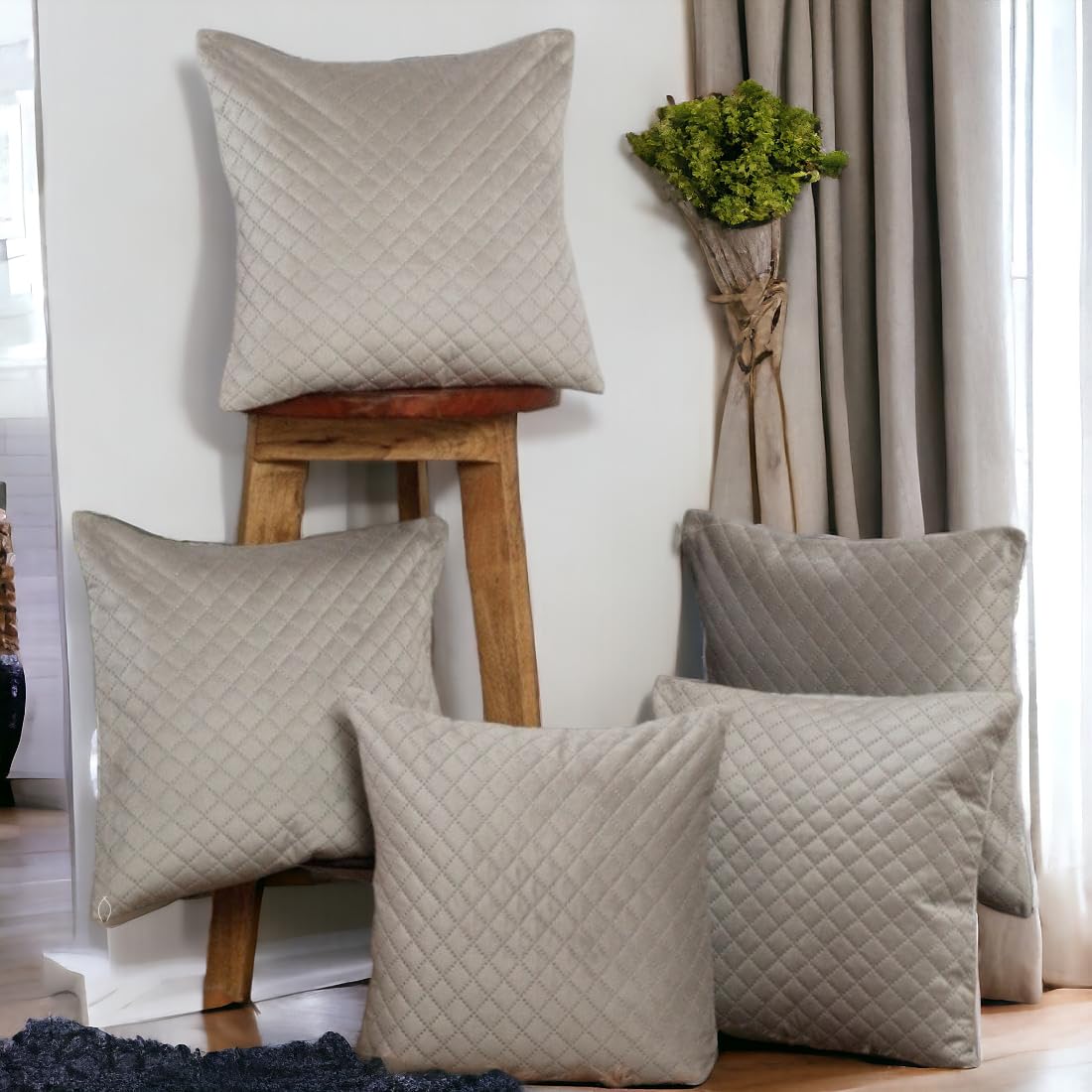 CASA-NEST Premium Soft Quilted Velvet Print Cushion Cover,Pack of 5 Pc,Bed Cushion/Decorative Sofa Cushion Cover (Size:12x12Inch) (Silver) (B0CQVMGTWX) Amazon Price History, Amazon Price Tracker