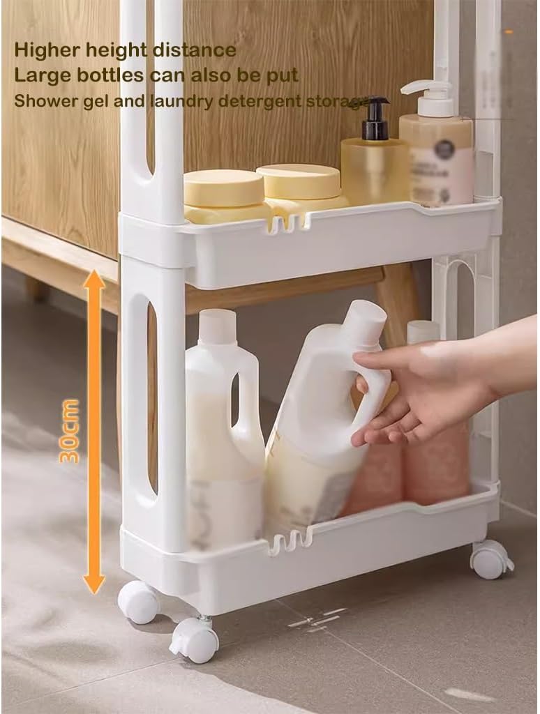 Slim Storage Organizer Cart Kitchen Bathroom Skinny Shelf Organizer, Narrow Shelf Laundry Room Organization Rack for Kitchen Bathroom Small Places Bedroom Entryway Office (Color : Pink 3 Tier)