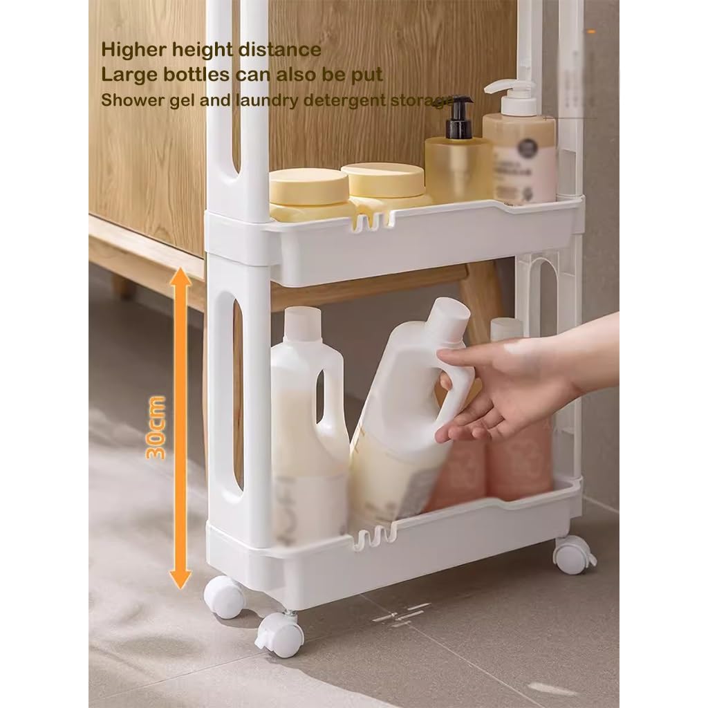 Carrello multiuso a 3 ripiani per cucina, bagno e camera da letto, salvaspazio, su ruote, bianco, scaffale multiuso per casa e ufficio