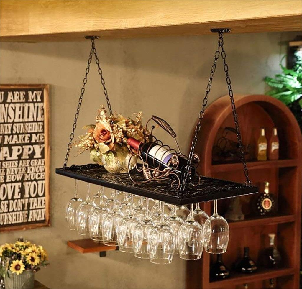 Wine Rack Wall Mounted Wine Rack Wine Rack Made of Iron and Wood Cup Holder a 60 * 31cm
