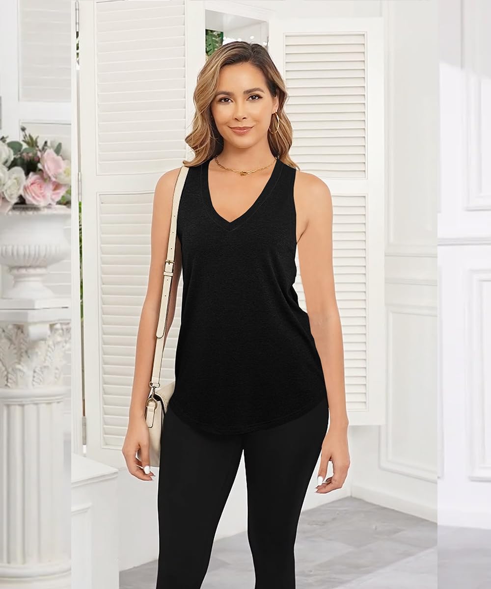 Smile Fish Women Summer Deep V Neck Tank Top Loose Fit Flowy Sleeveless Shirt - Image 2