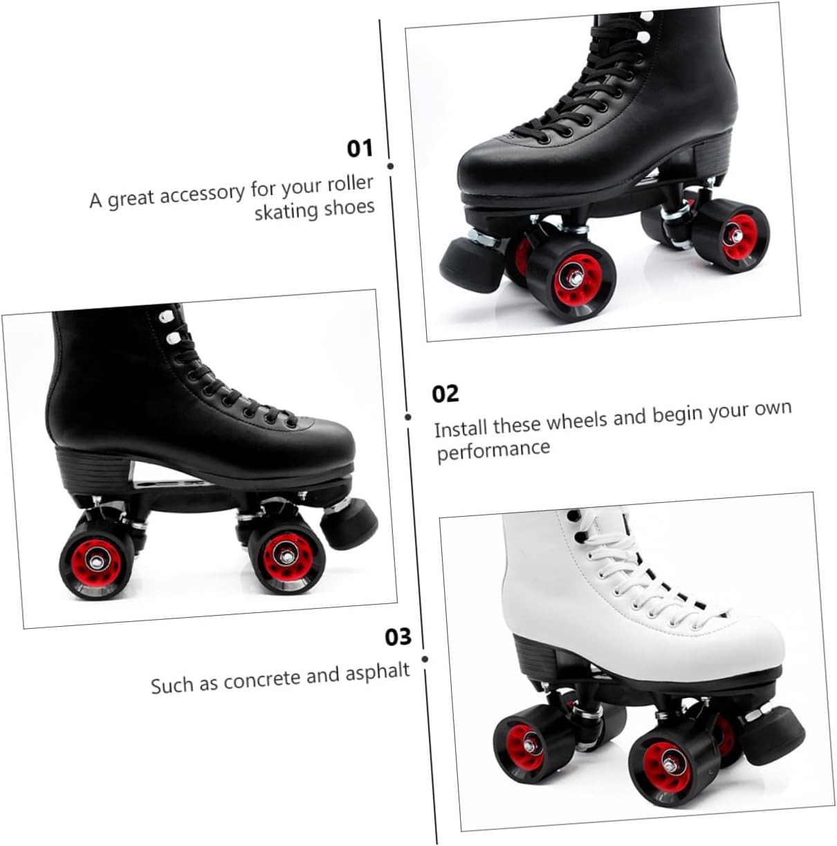 Luxshiny Double Row Roller Skates Wheels 95a Pu Wear-resistant Replacement Set with Wrench 8pcs Skating Accessories for Outdoor and Indoor Use