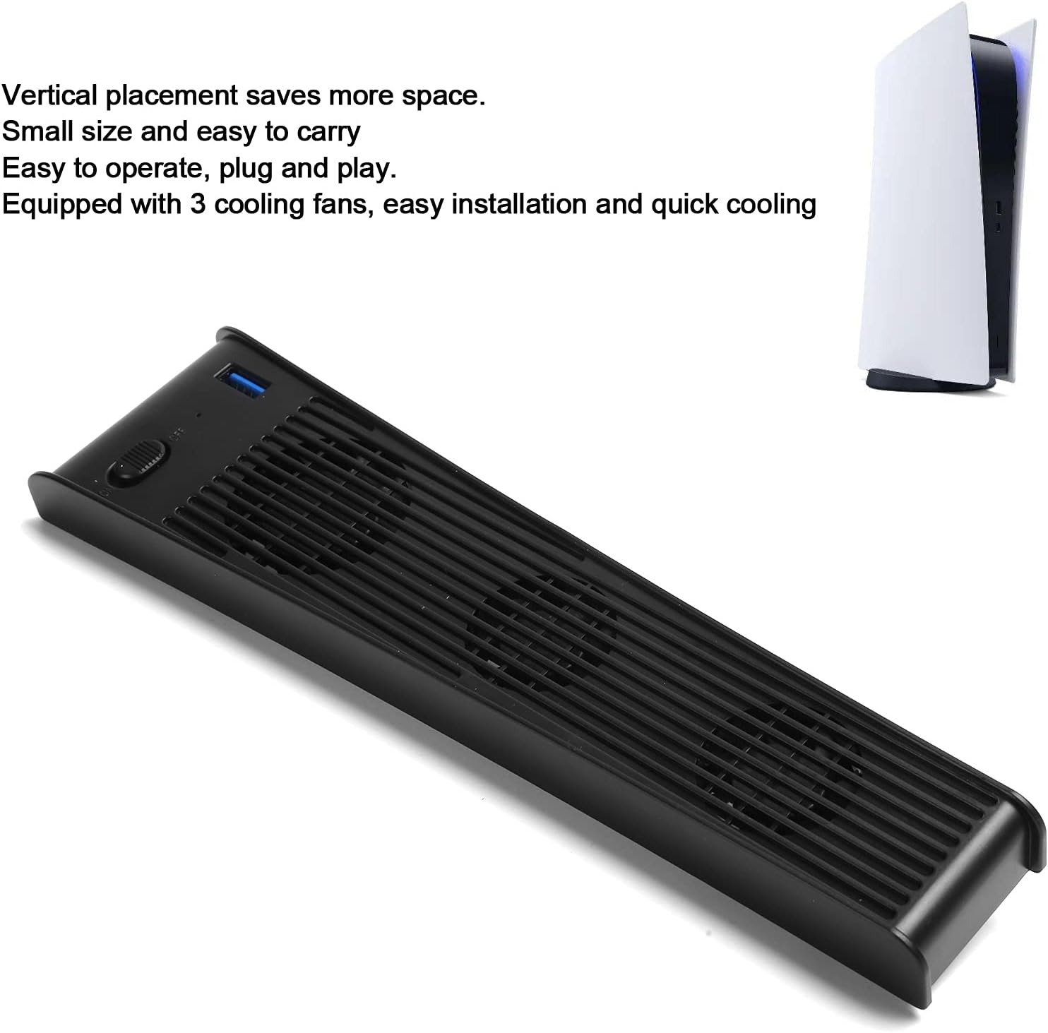 Game Console USB Cooler, Sturdy Game Console Cooling Fan USB Power Supply for PS5 Controller(Black)