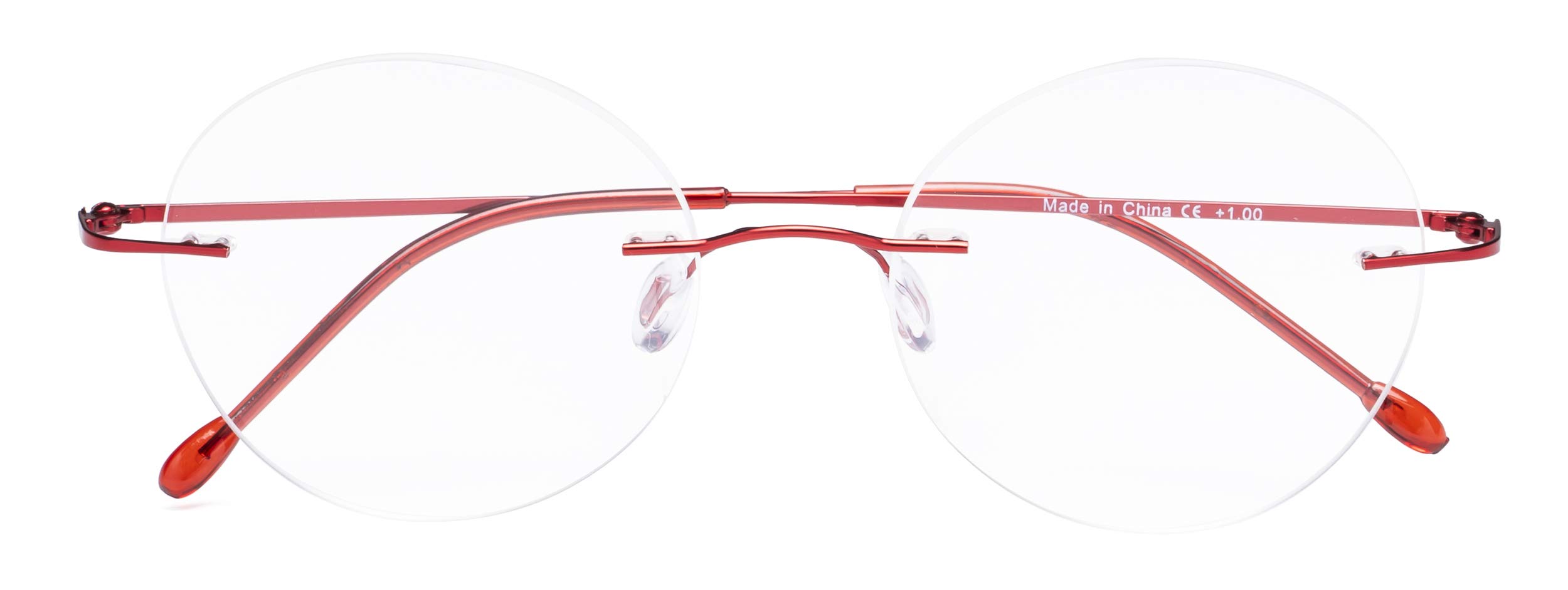 CessBlu Rimless Reading Glasses Round Readers for Men Women (Red) +0.0