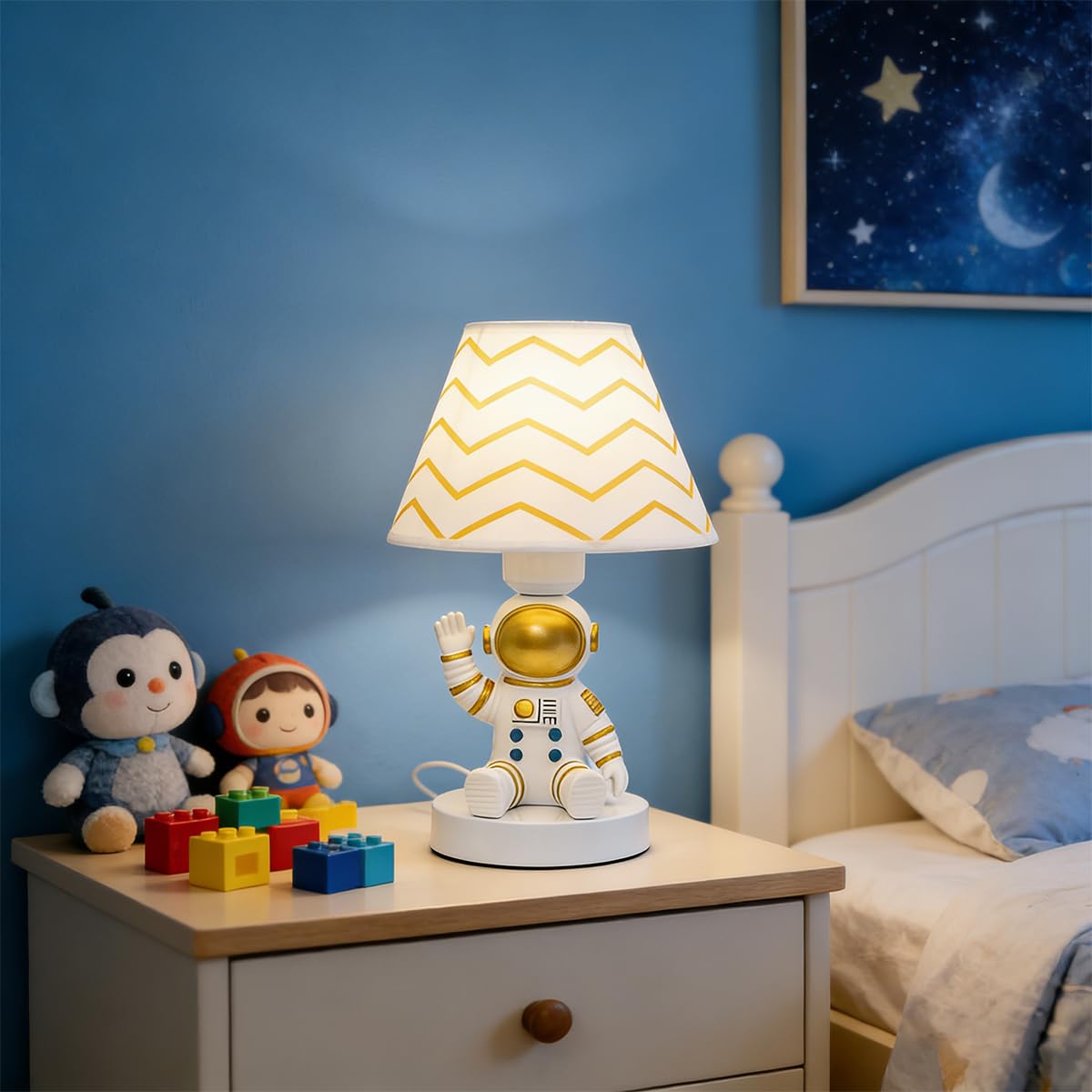 Ecliptix Lámpara de mesa para niños, adorable lámpara de escritorio estilo astronauta de 14 pulgadas, lámpara de mesa para niños, lámpara de noche de astronauta, ideal para decoración de dormitorio de