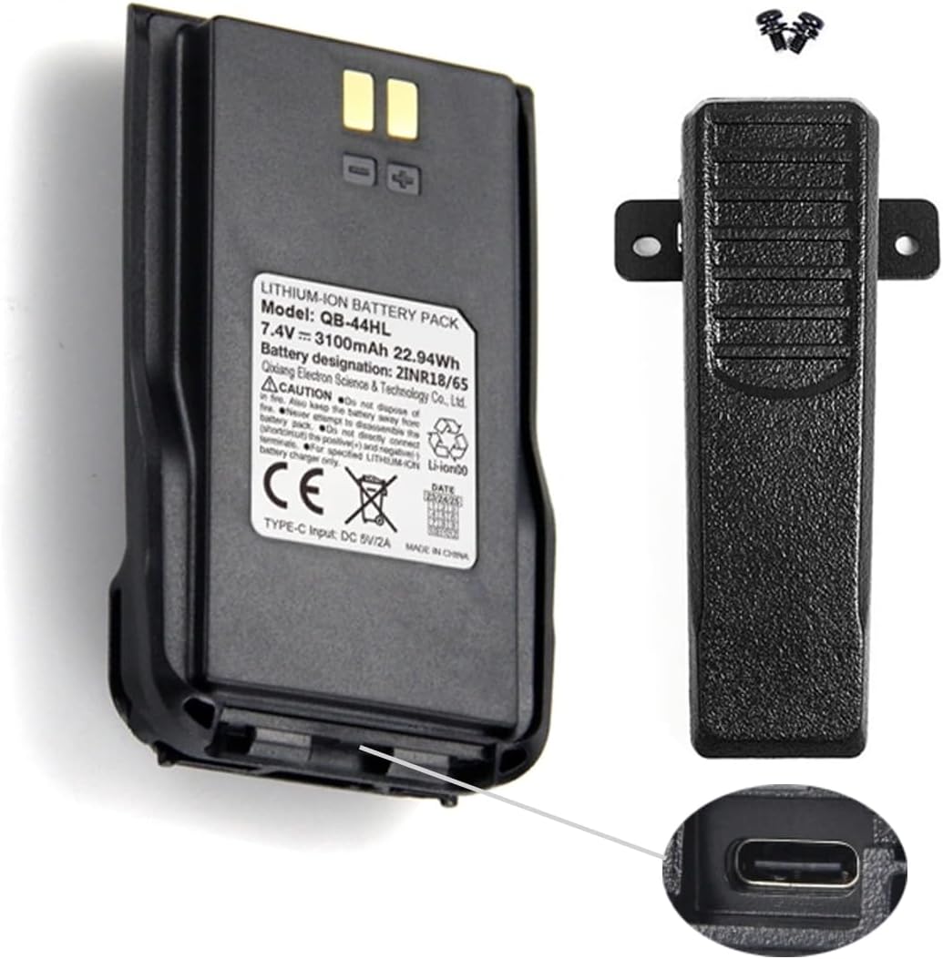 VMUKSAN Anytone Original 3100mAh AT-D878UV Battery Pack with USB-C Port Includes Belt Clip for AT-D878UV Plus/D878UV/D868UV