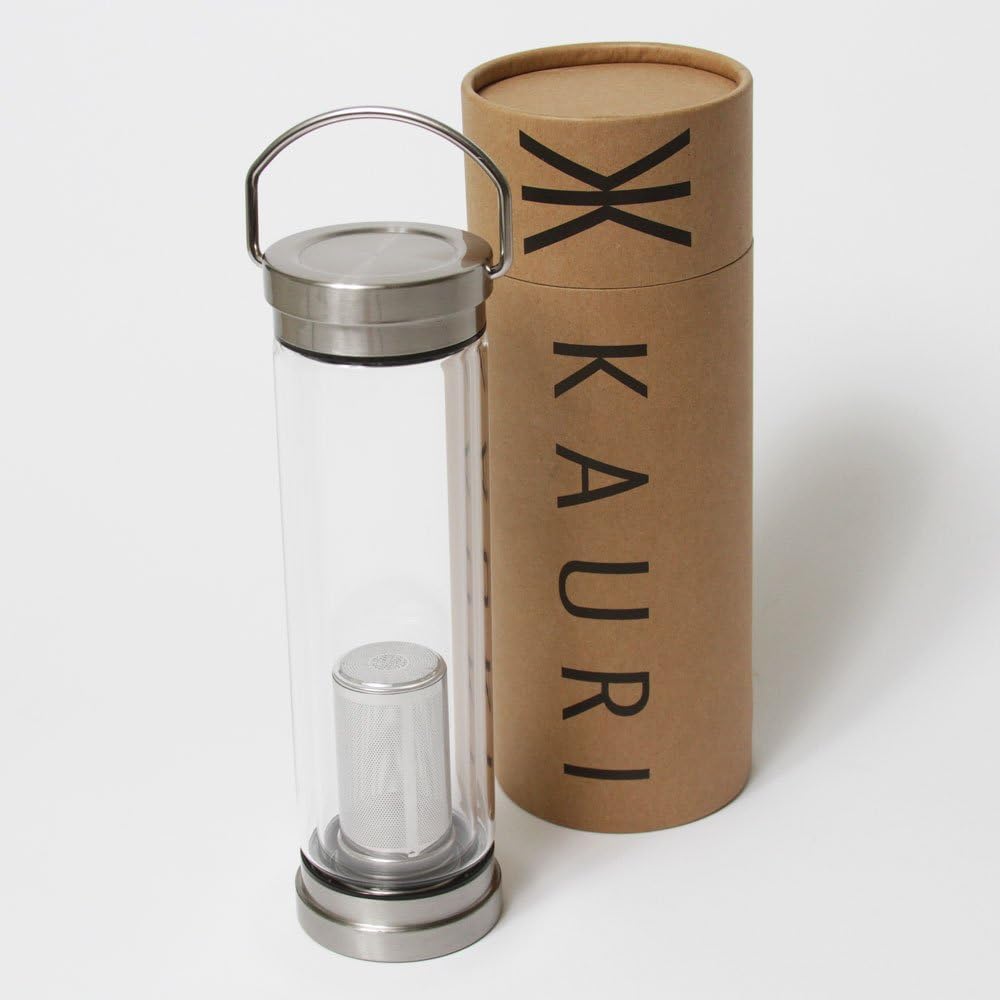 Kauri - Double Wall Glass Water Bottle with Stainless Steel Cap - 21 OZ - Glass Water Bottle By Kauri Design | Stainless Steel Leak Proof Twist-off Top - High Qulaity With A Sleek Design