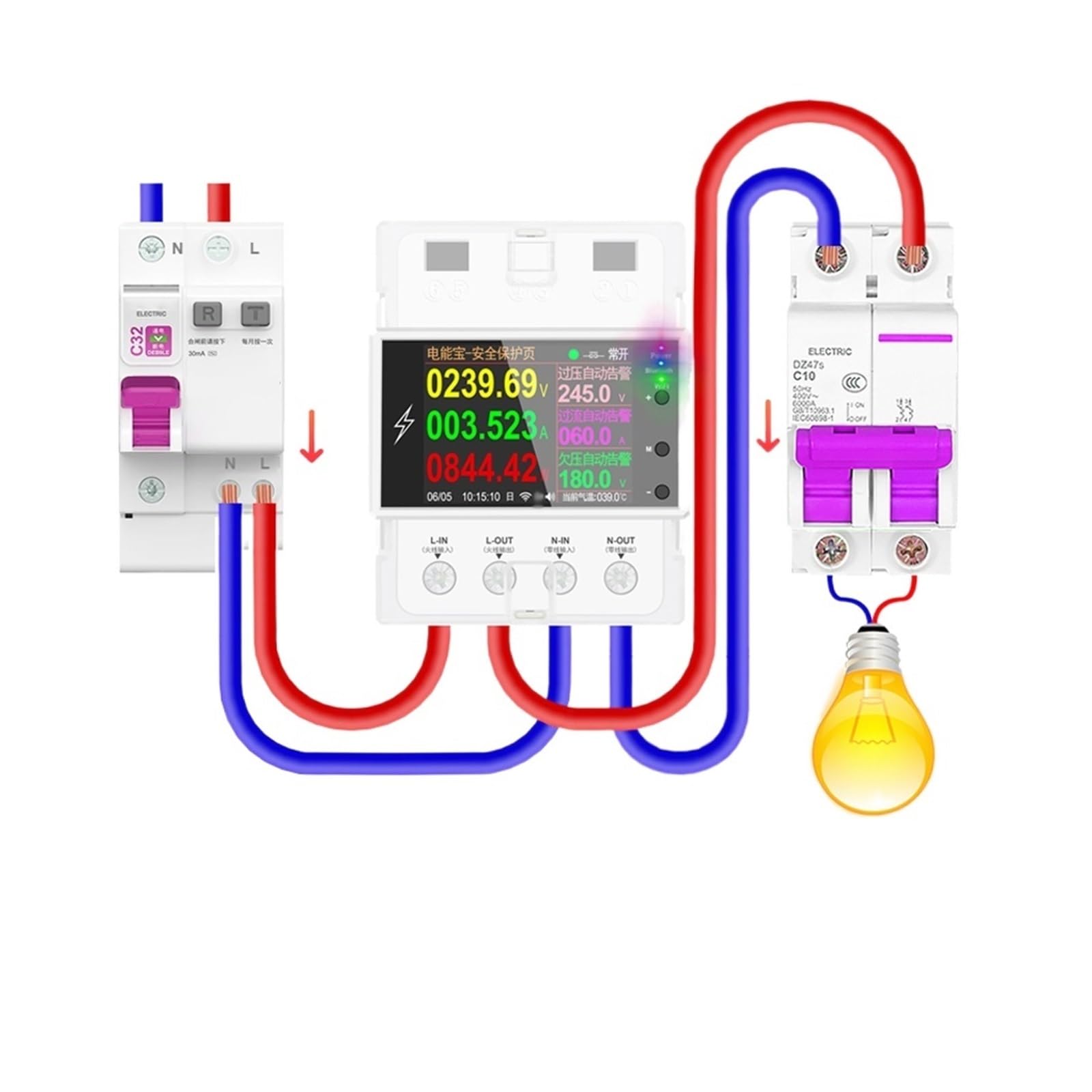 Inteligentny 2P Monitor Mocy Elektrycznej WiFi BT Kontrola Aplikacji Montaż Na Szynie DIN Wieloenergetyczny Miernik Mocy Prądu Przemiennego(BT Version)