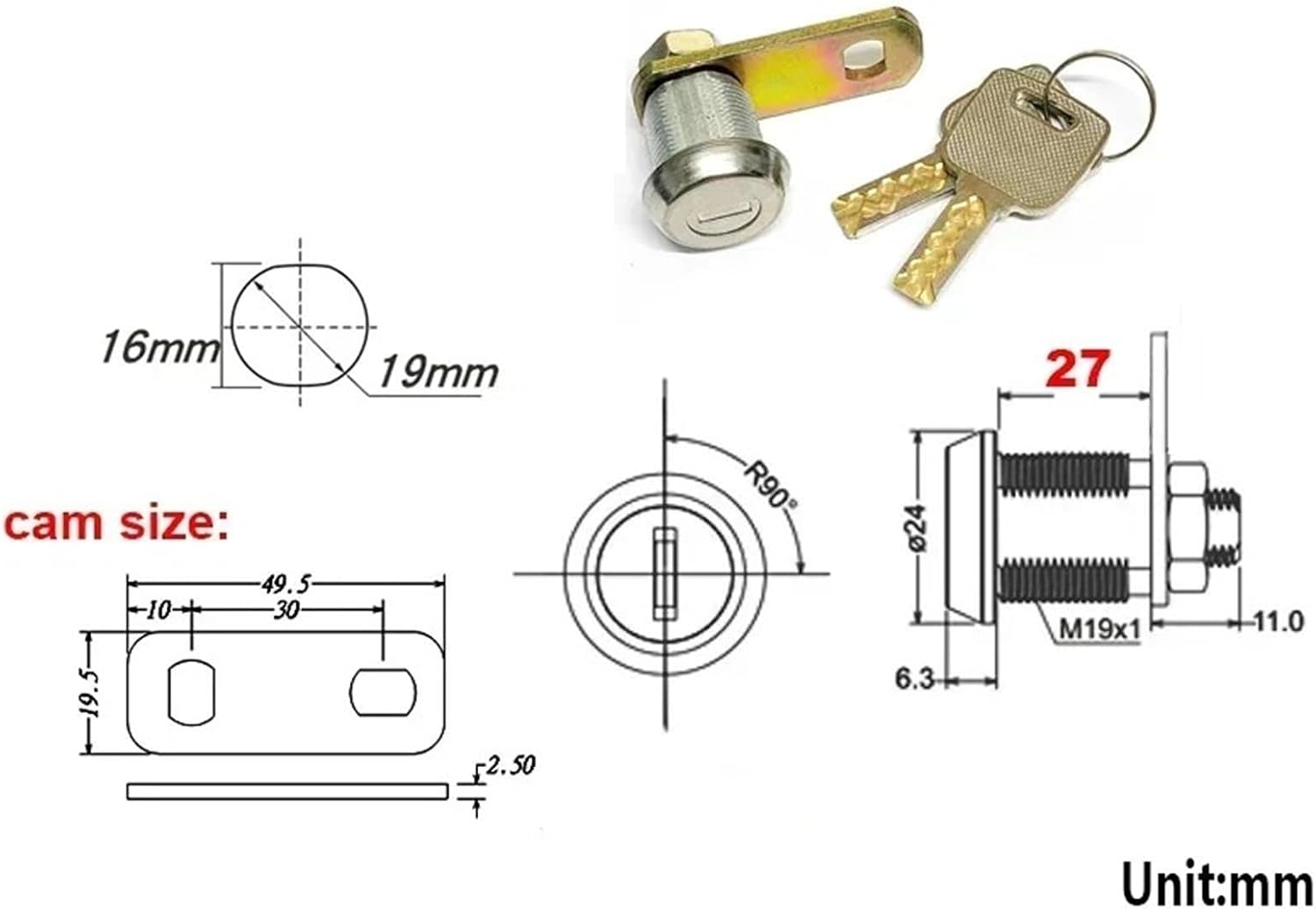 Stainless Cabinet Cam Lock Locker Cash Box Safe- Box Mailbox Drawer Vending Machine Outdoor Hardware LK005 1Pcs(27mm-KD-SH01)
