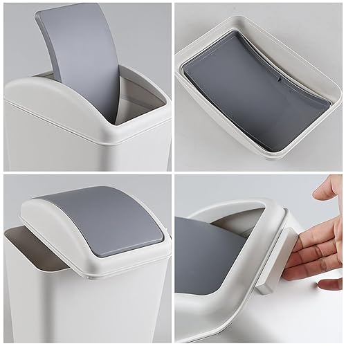 Miniatura 3 de Paquete de 3 botes de basura de plástico de 4.5 galones con tapa giratoria, cubo de basura abatible, color gris