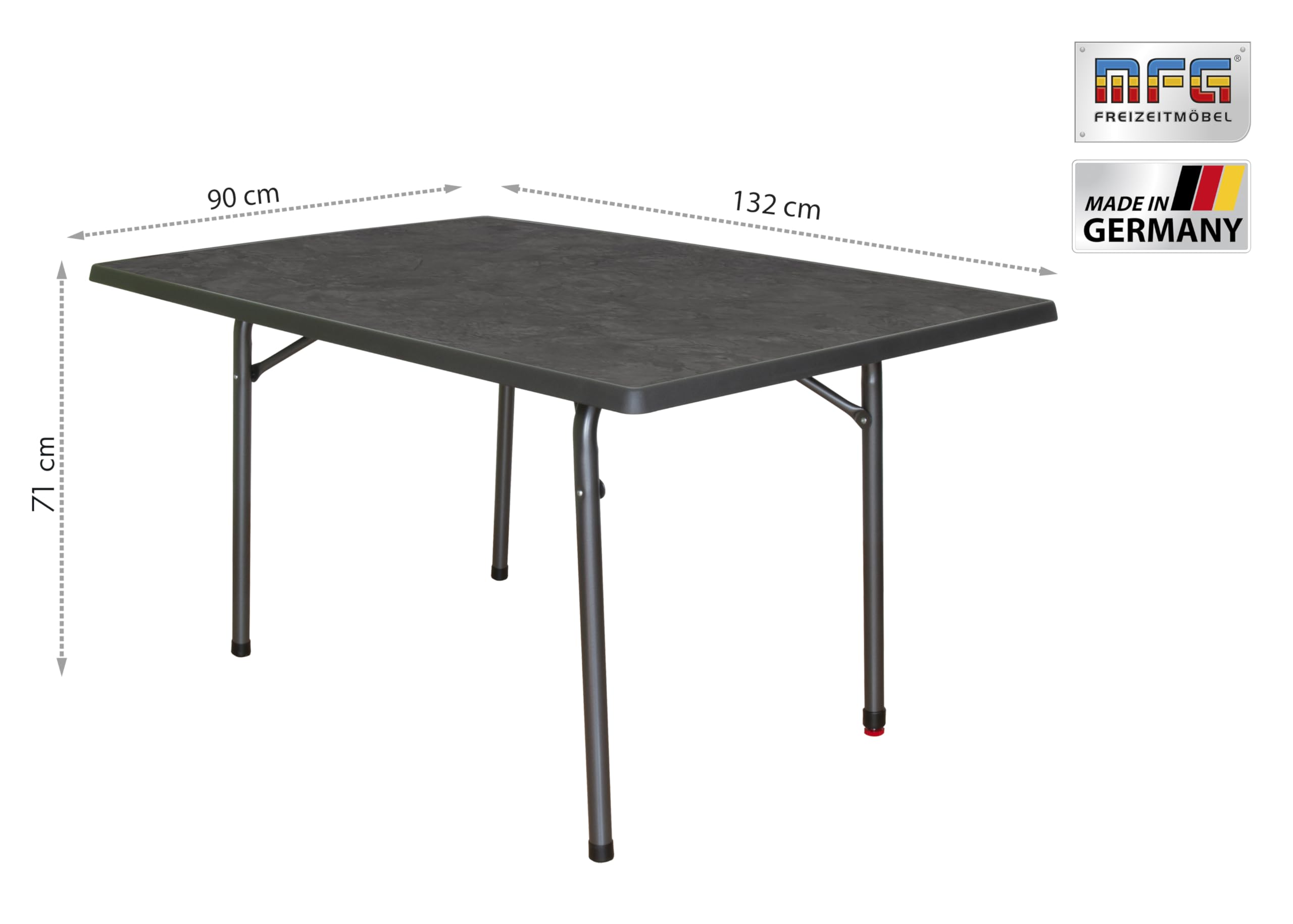 MFG Garten-Klapptisch 132x90 cm, Gartentisch | Wetterfest | Platzsparend klappbar | mit Niveauausgleich | Montagefrei | Gestell: anthrazit, Plattendekor: Schiefer