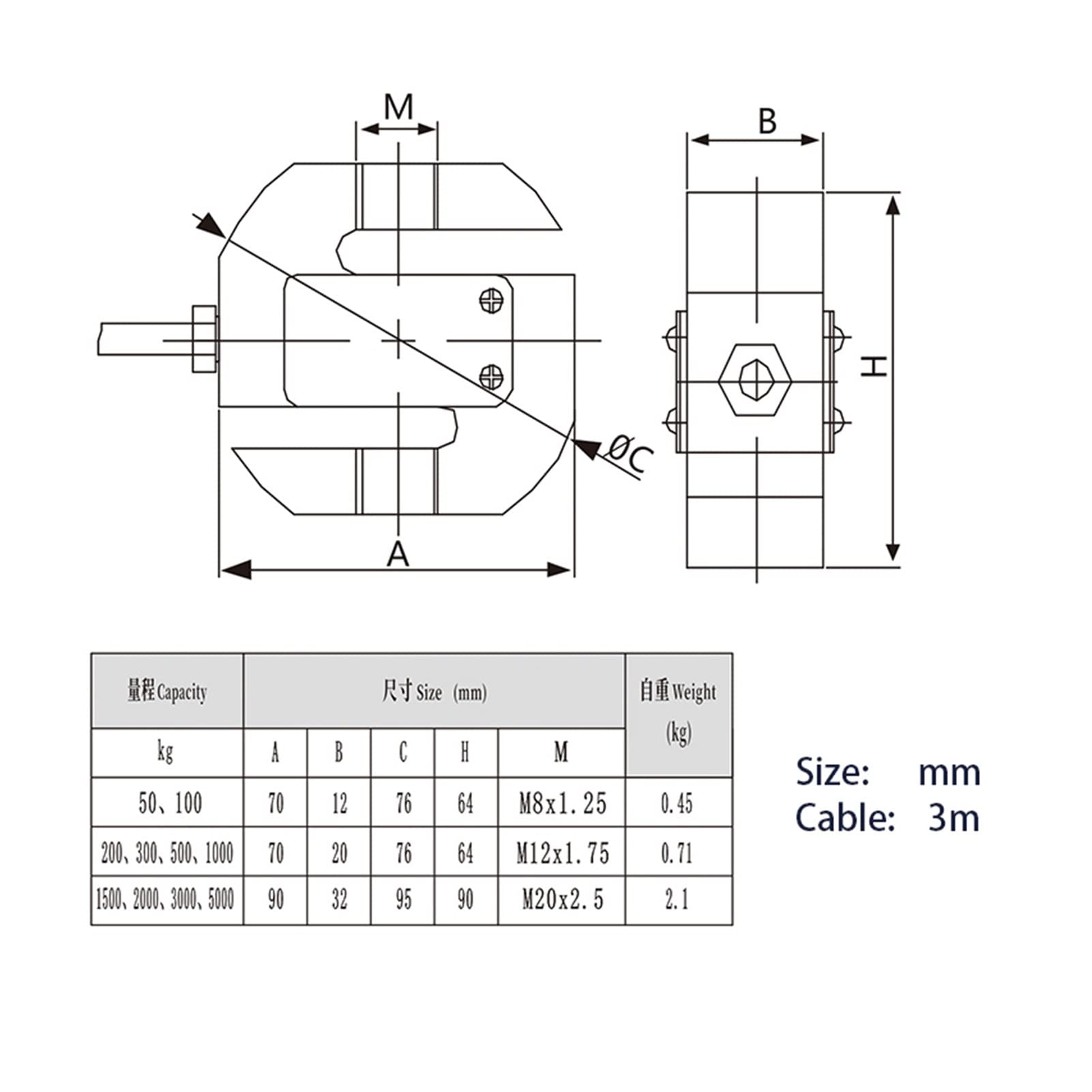 5. 0kg. A 500. GRANDE Capacità Sensore di pesatura Round s cella carico corporeo for tramoggia sca-la ad alta precisione,Alta efficienza(100KG)