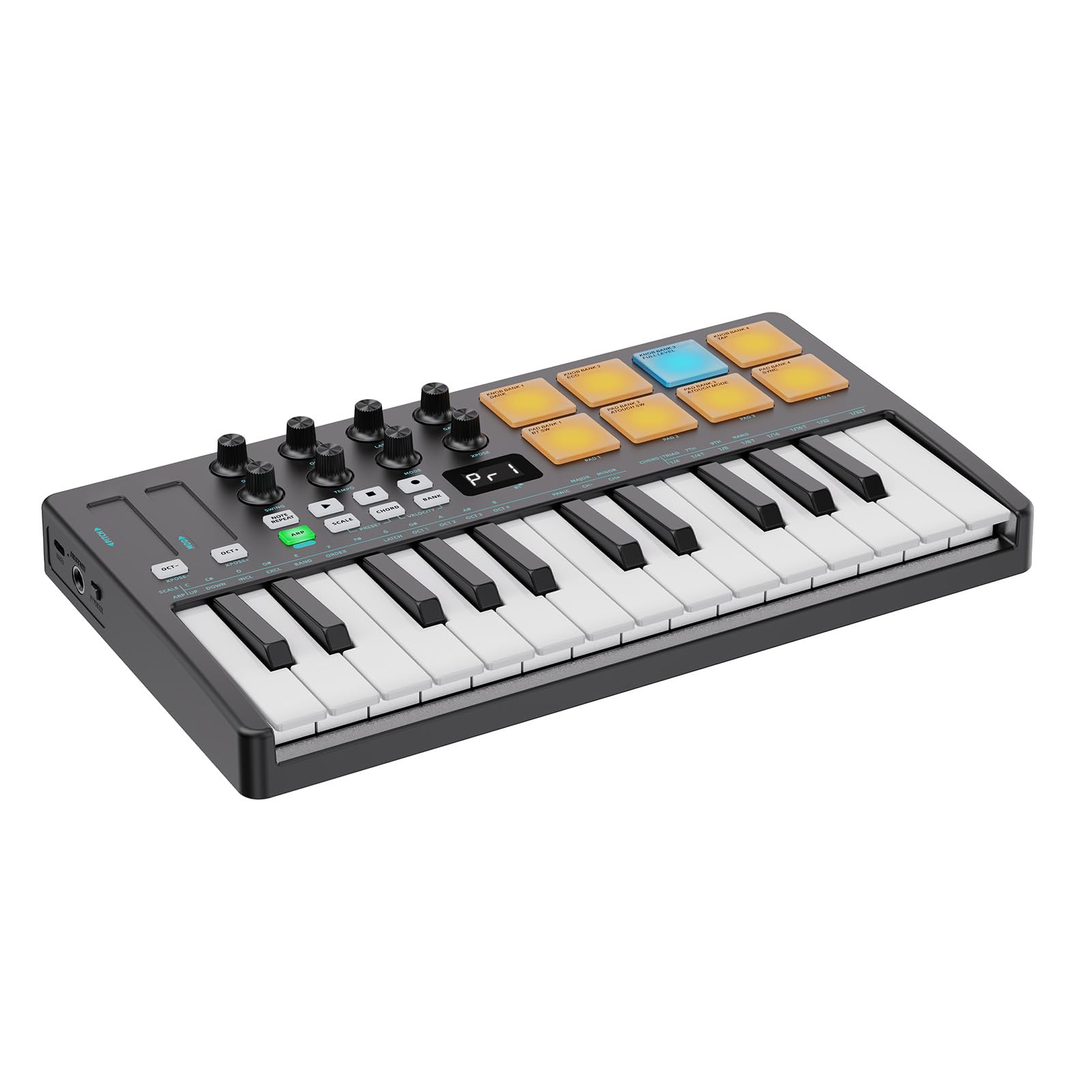 POENVFPO Tastiera Controller MIDI a 25 Tasti, Pad MIDI BT con Tasti Sensibili Alla velocità, Arpeggiatore, Funzione Accordi, Batteria Ricaricabile, Ricevitori Wireless, per Produzione DAW (BLACK)