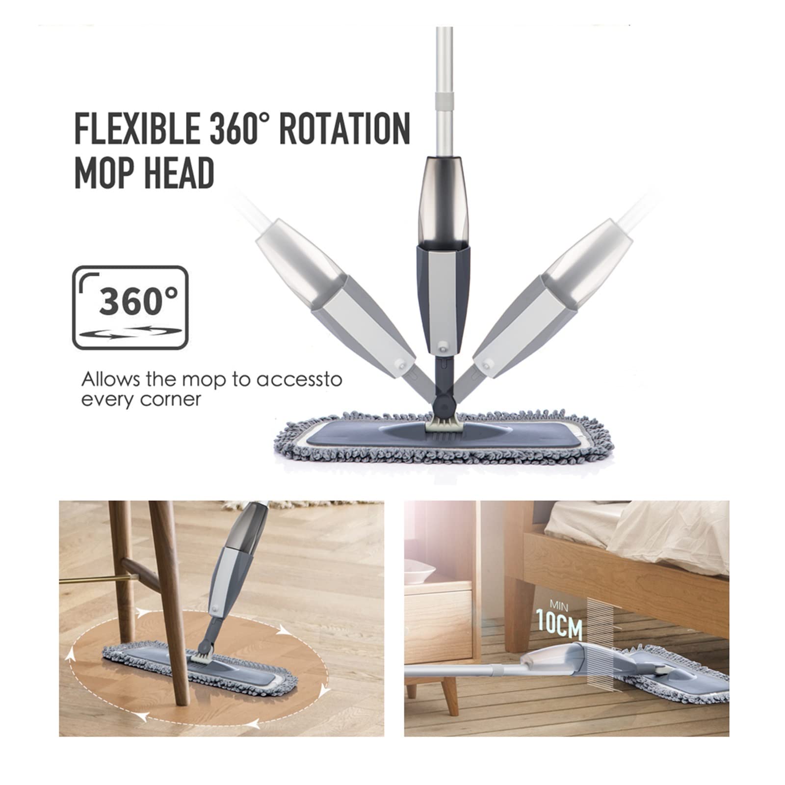 Trapeador mágico en aerosol for pisos de madera con almohadillas de microfibra reutilizables, mango de 360 ​​grados, for ventanas del hogar, cocina, fregona, barredora, escoba, herramientas de limpiez