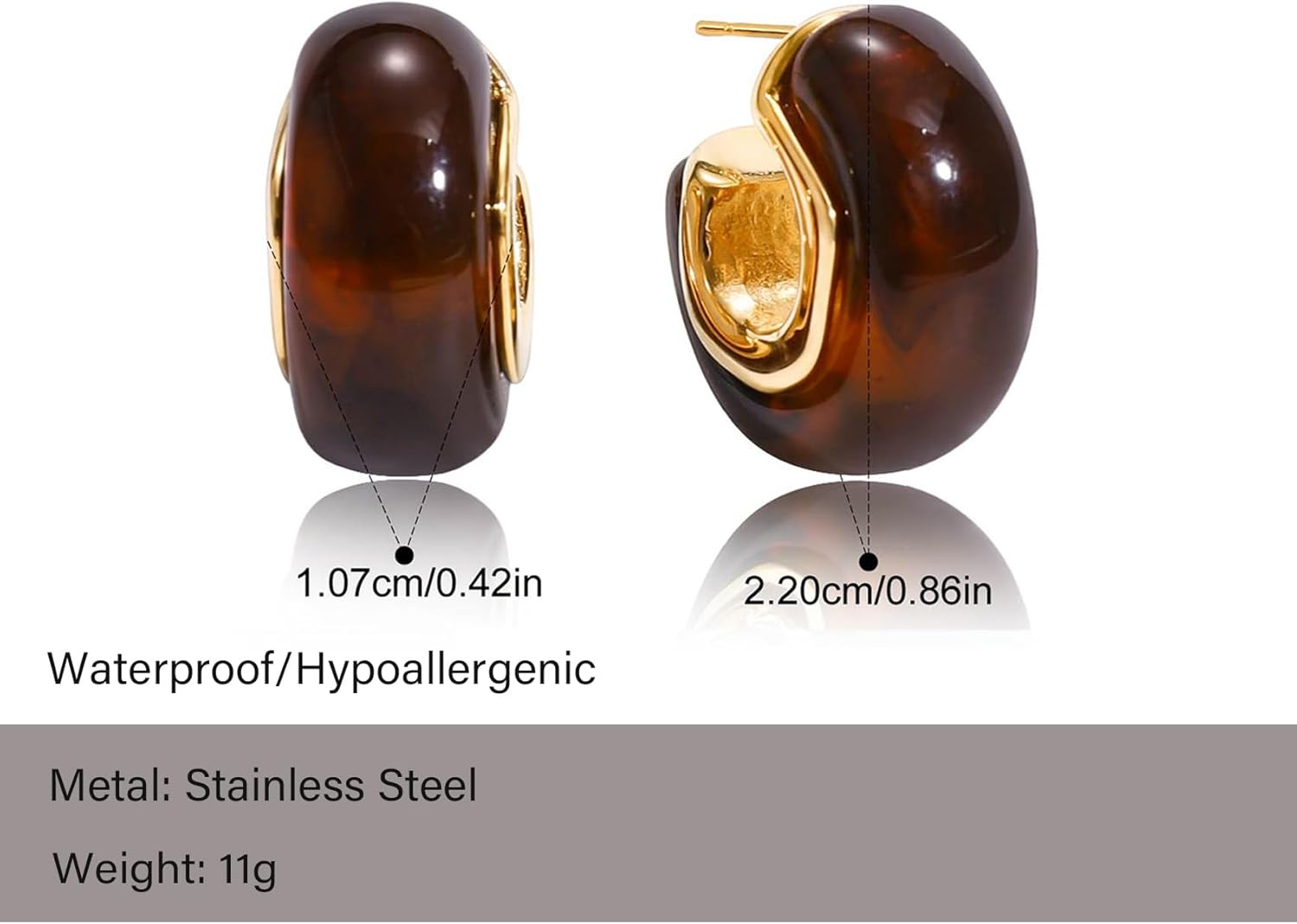 Gold Statement Earrings for Women Vintage Brown Amber Resin Hoop Earrings 14K Gold Plated Hypoallergenic Jewelry - Image 5