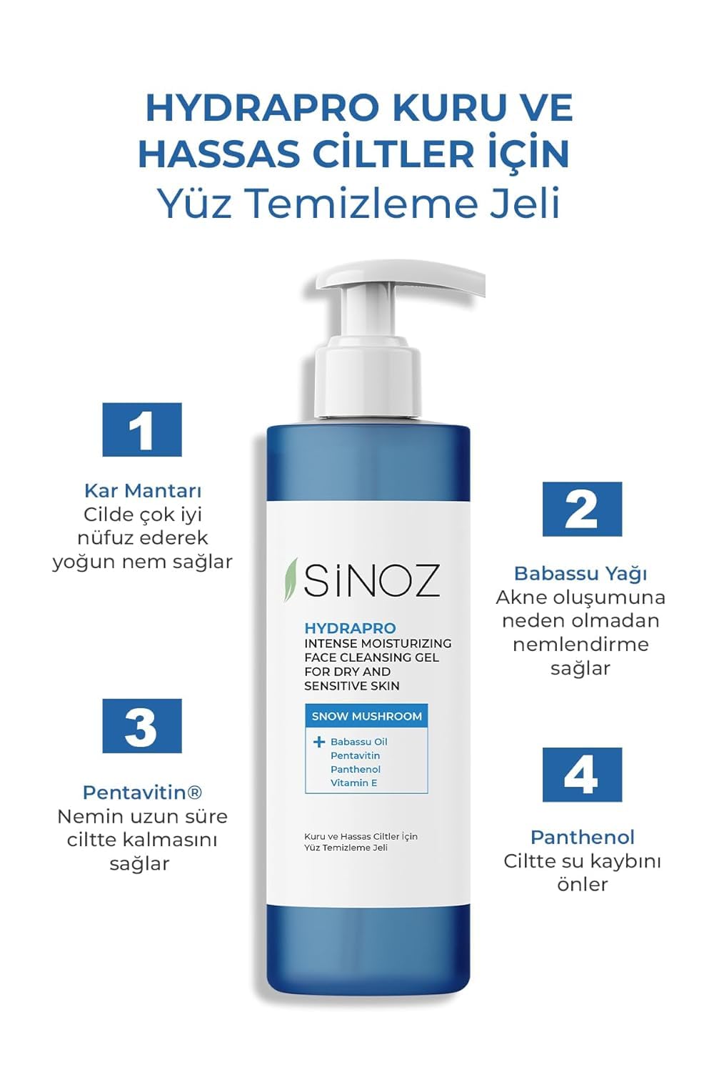sinoz Hydrapro Intense Moisturizing Face Cleansing Gel for Dry and Sensitive Skin