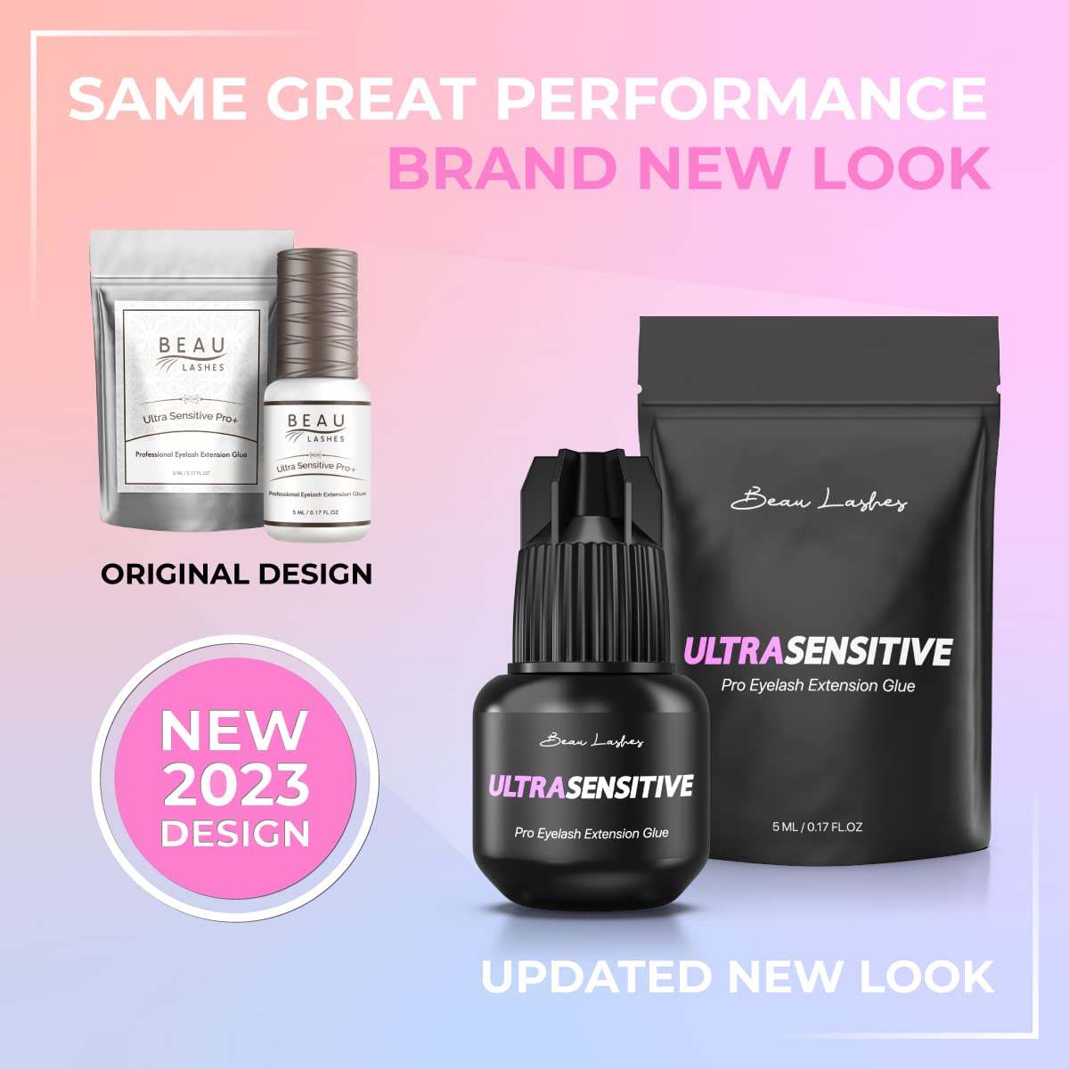 Sensitive Eyelash Extension Glue for Professionals | Low Humidity Strong Black Lash Adhesive for Long Lasting Semi Permanent Individual Lash Extensions – 3-4s Fast Drying / 6 Weeks Retention