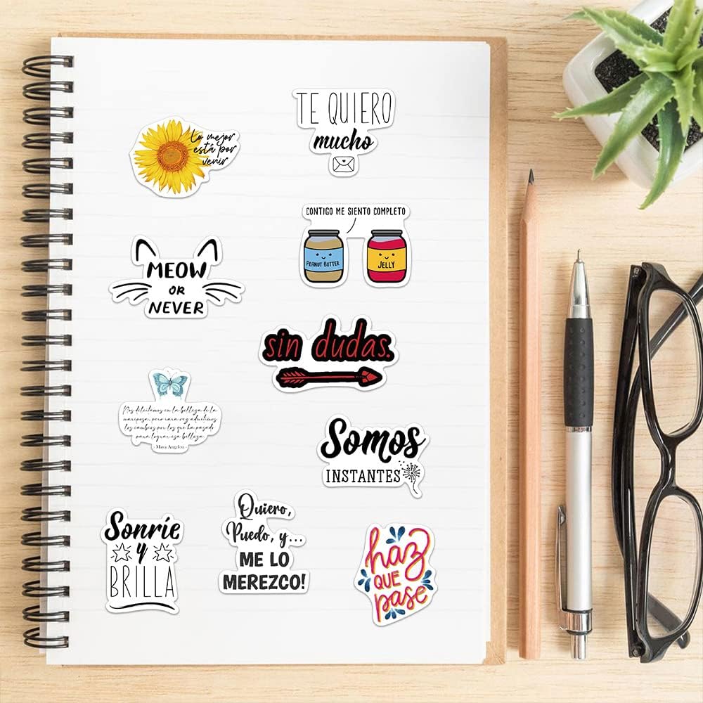 Spanish Motivational Aesthetic Stickers for Adults, 50PCS Spanish Inspirational Quote Waterproof Stickers for Water Bottles Laptop Journal Scrapbook, Teacher Positive Decals image 5