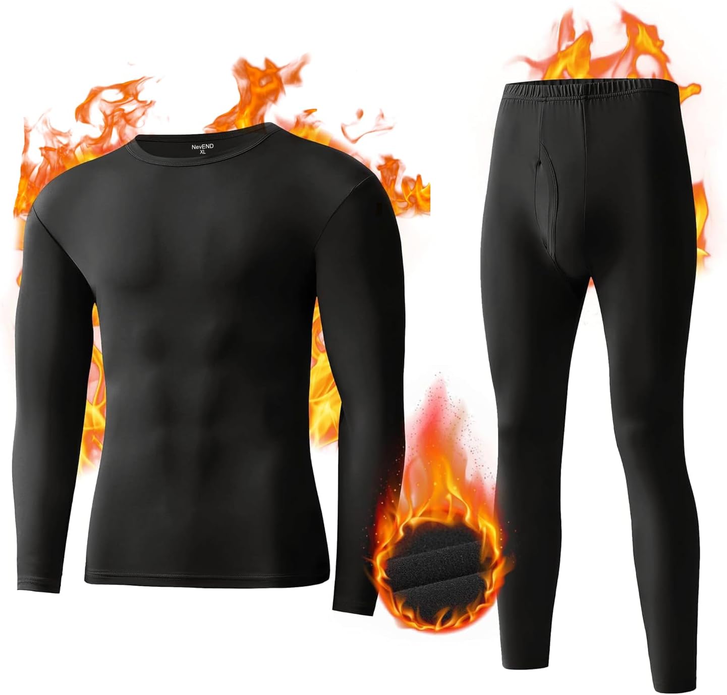 NevEND Long Johns Thermal Underwear Top and Bottom for Men Fleece Lined Base Layer Set for Cold Weather