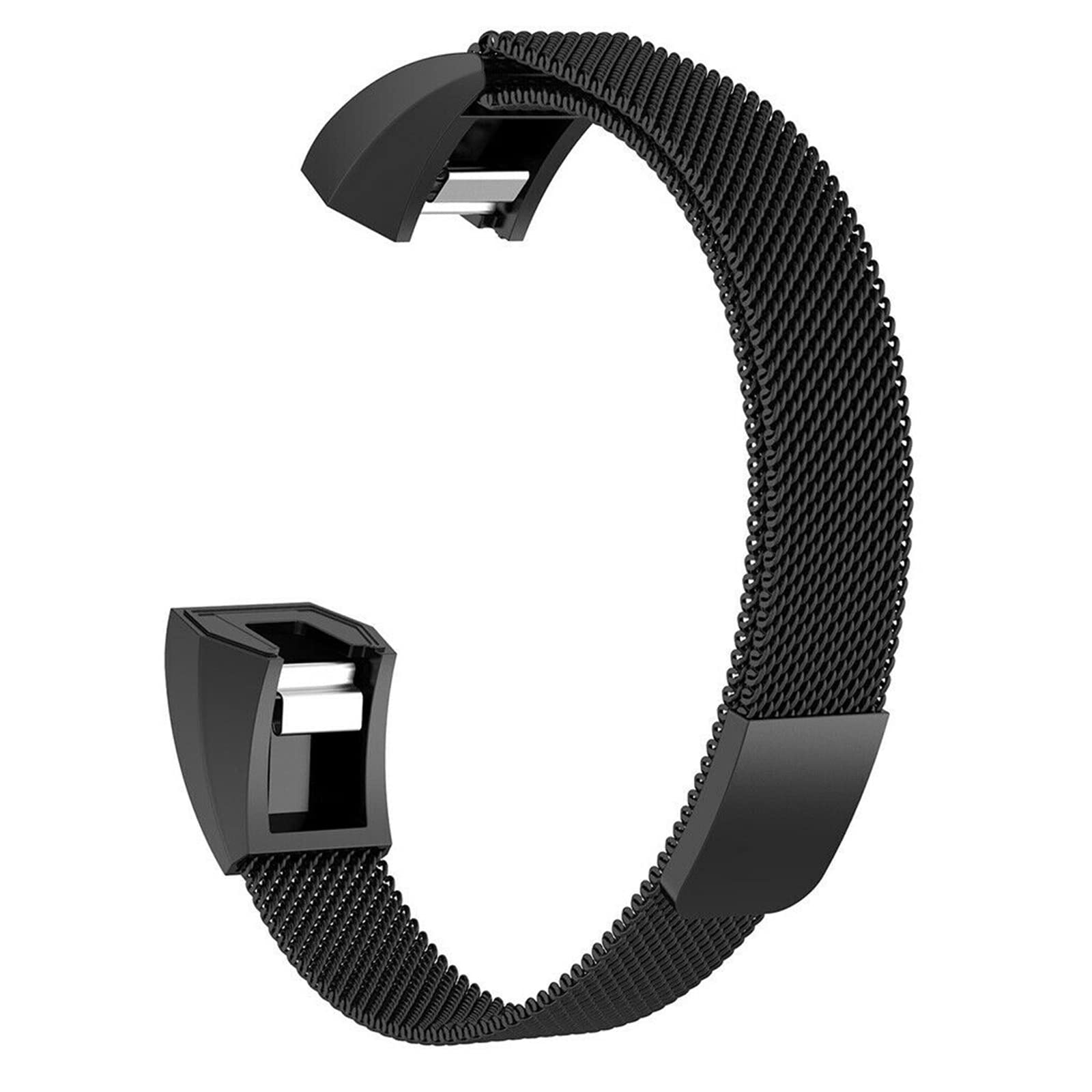 LAREDTREE Metal Loop Bands Compatible with Fitbit Alta/Fitbit Alta HR, Breathable Stainless Steel Loop Mesh Magnetic Adjustable Wristband for Women Men (Black)