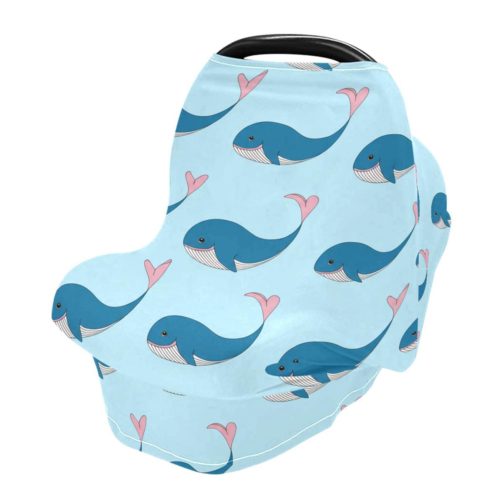 Nesatuwa Baby Car Seat Cover Blue Whales Breastfeeding Covers Stretchy Breathable Multi-Use Cover Carseat Canopy for Girls and Boys