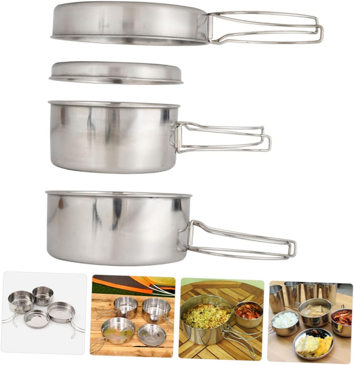POPETPOP Portable Camping Cookware Stainless Steel Pot for People Outdoor Cooking Pan