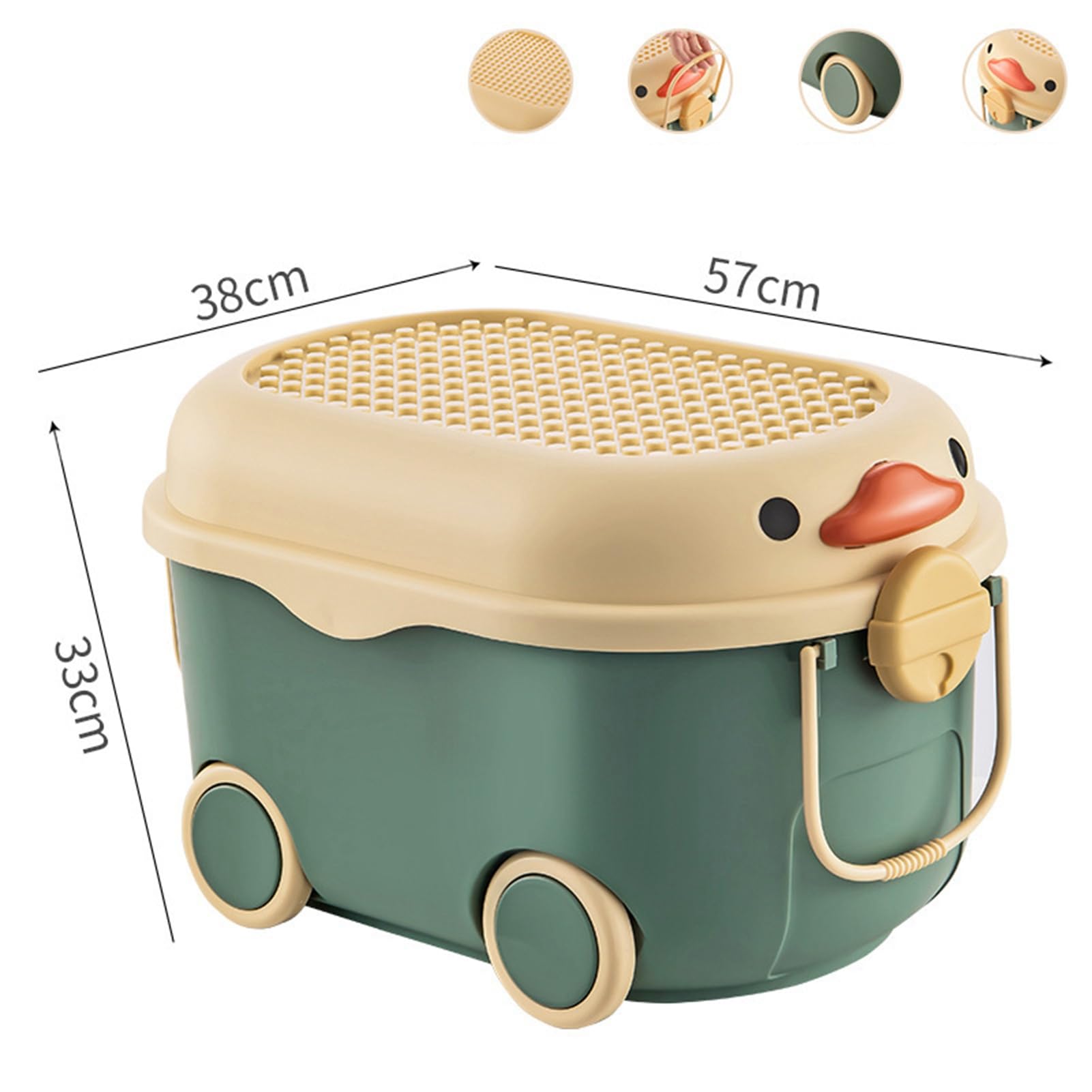 Aramox Scatola Portaoggetti per Giocattoli, Simpatico Organizer in Plastica per Bambini con Copertina a Forma di Anatra con Ruote, Grande capacità per Giocattoli e Vestiti (verde (grande))