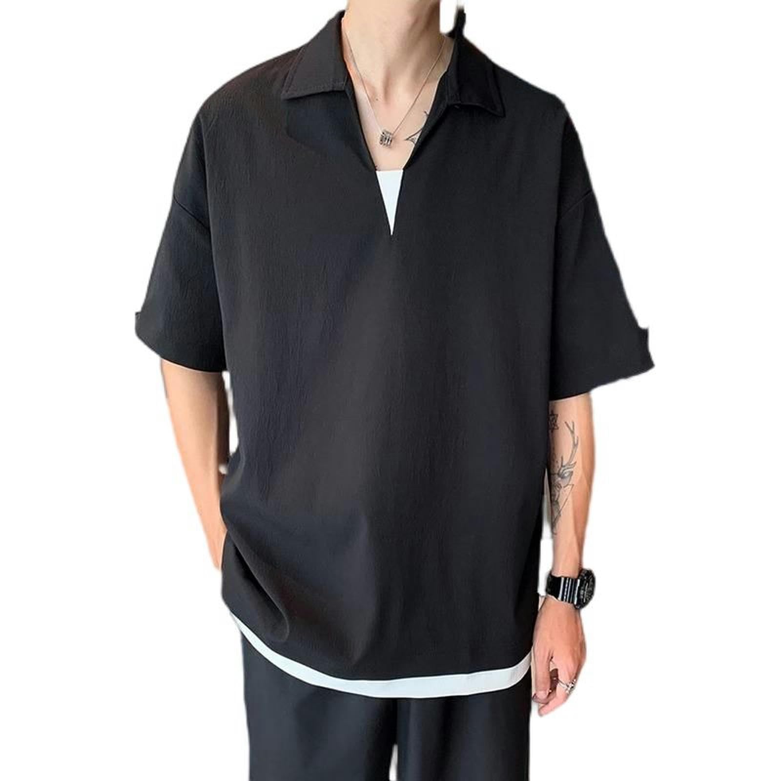 Faux t-shirt à col en V en deux pièces polo ample manches courtes