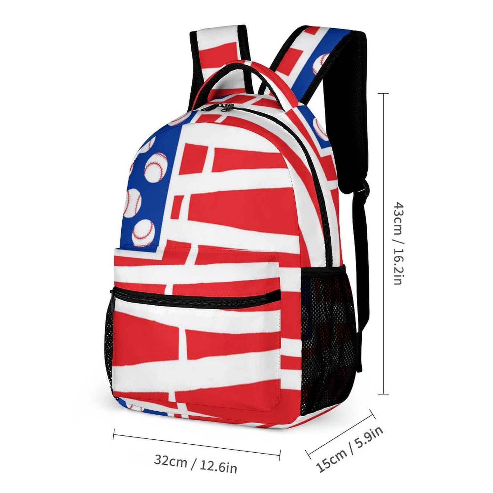 Conjunto de mochila para libros, mochila de día, bandera estadounidense, bates y pelotas de béisbol, mochila para computadora portátil con bolsa para almuerzo y almacenamiento de viaje D