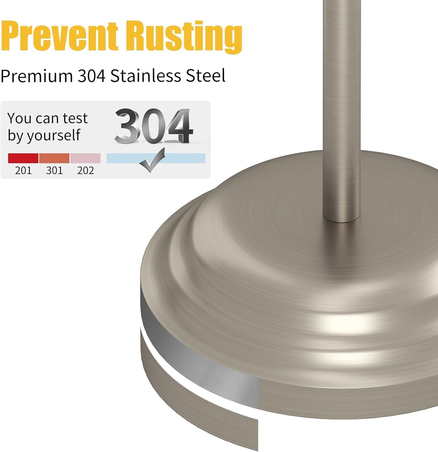 BESy Toilet Paper Holder Stand SUS 304 Free Standing Bathroom Tissue Holder with Storage Hardware Accessories Rack Hand Towel Bar Rustproof Lavatory Tissue Roll Holder Floor Modern Brushed Nickel