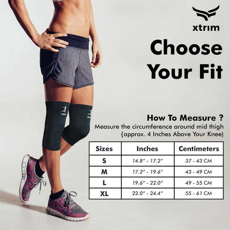 Image of VIFITKIT VFK by Xtrim Knee Cap, Sleeves for Pain Relief, Sports & Exercise - Anatomically Fitted, Four-Way Stretchable Fabric, Designed for Men and Women (Black, Small)