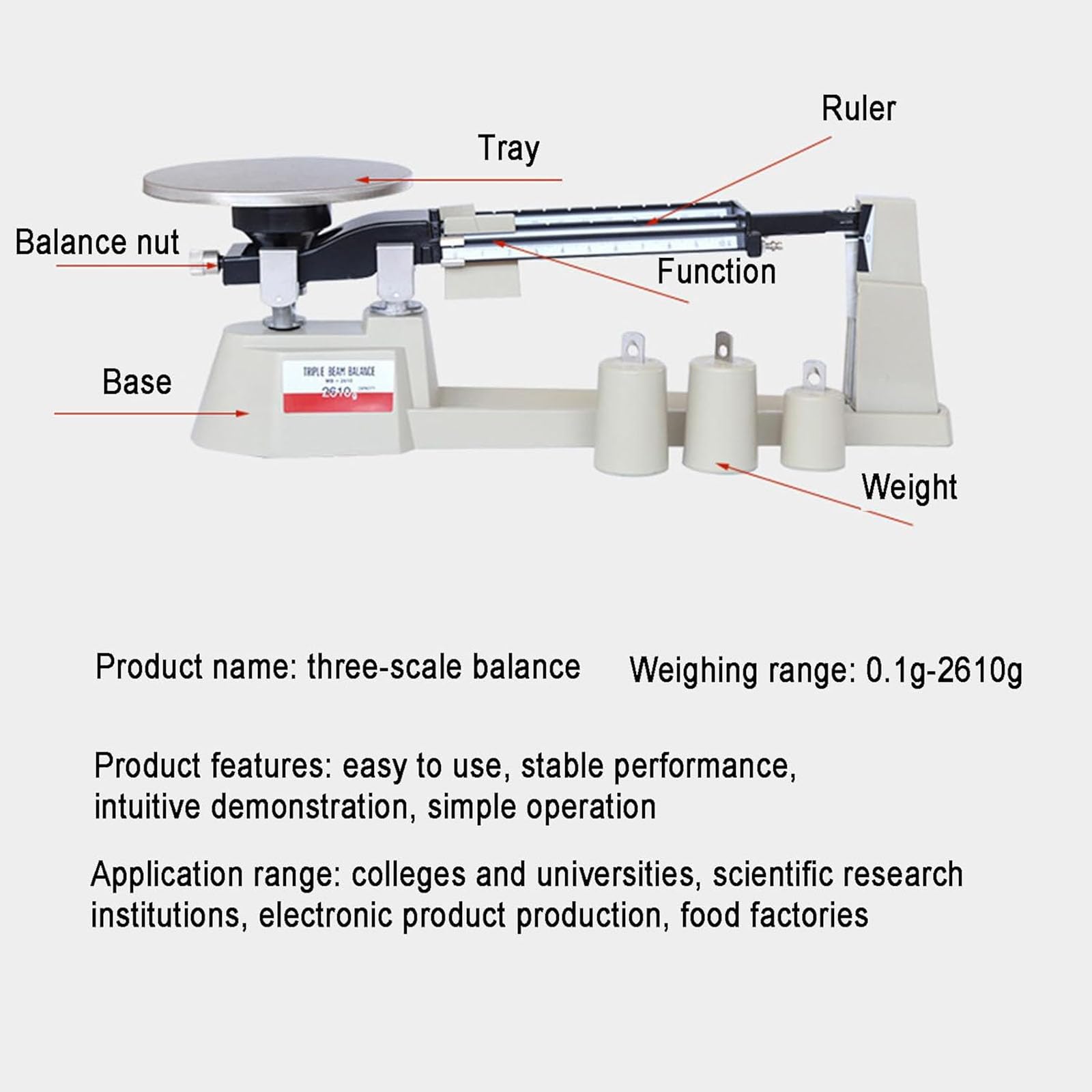 Báscula Mecánica De Triple Haz, Báscula De Triple Haz, Juego De Pesas Analíticas De Laboratorio De 0,1 G-2610 G Con 3 Pesas, Precisión De 0,1 G, Sin Necesidad De Batería, Para Investigación Científica