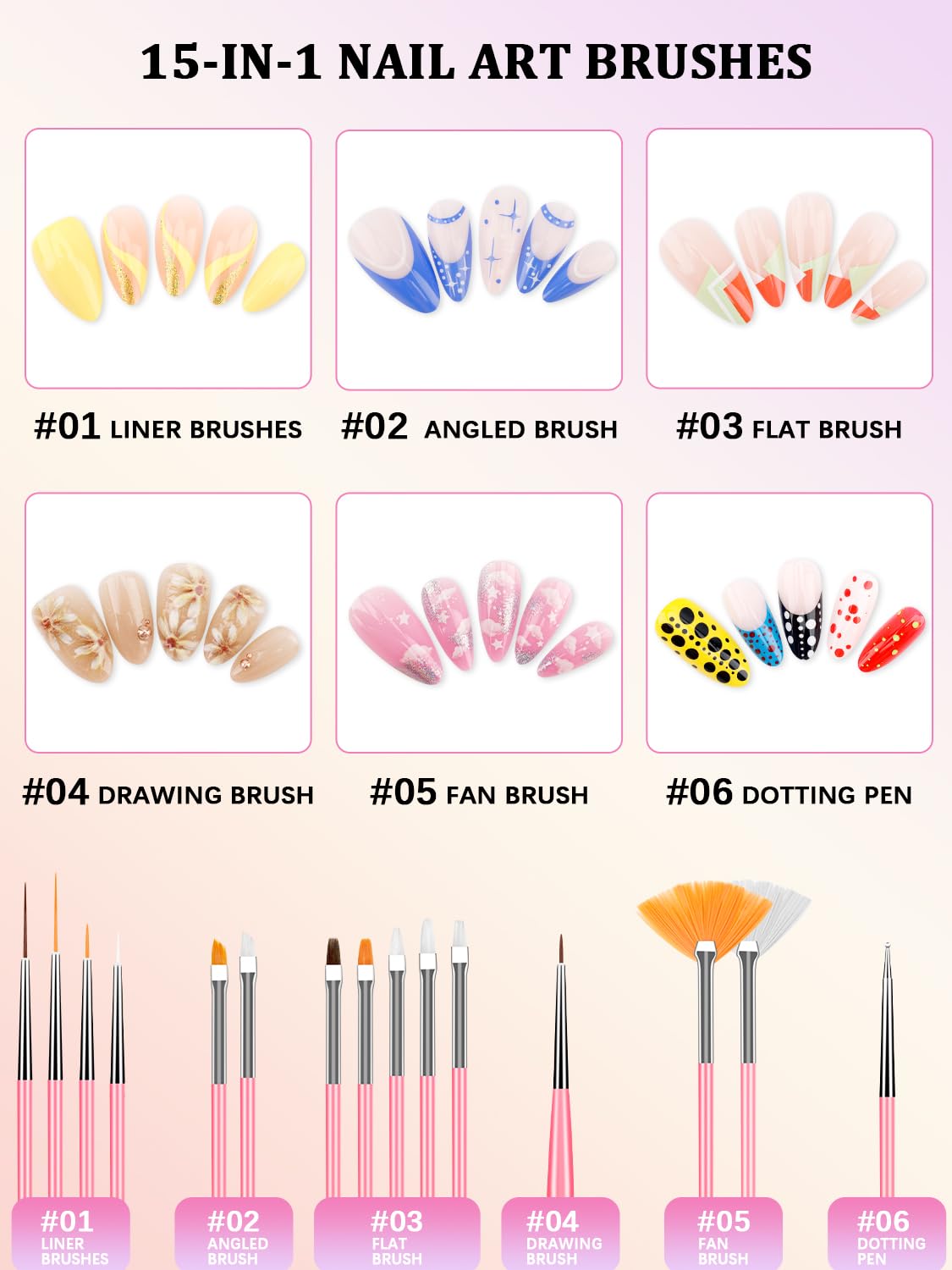 YOOVR Kit de arte de uñas, herramientas de arte de uñas, herramientas de diseño de uñas, kit de decoración de pinceles de uñas, herramienta de punteado de uñas, kit de uñas para principiantes, polvo