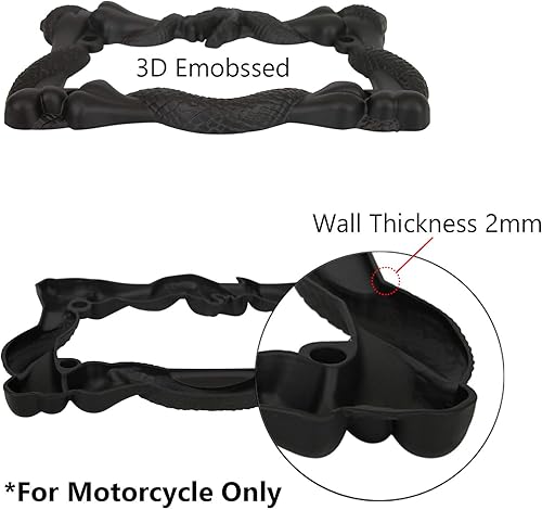Miniatura 3 de LPF262-BK - Marco de matrícula de motocicleta con acabado negro mate y serpiente de víbora 3D estilo serpiente y huesos