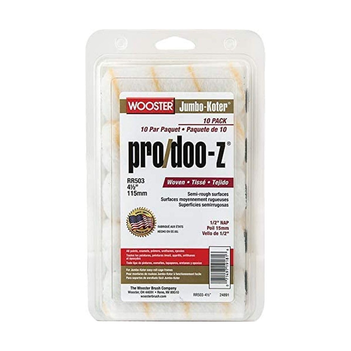 Wooster RR503 4.5 inch Jumbo-Koter Pro/Doo-Z 1/2 inch Nap - 10 Pack (1/2 Inch Nap)