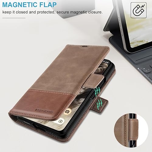 Miniatura 5 de KEZiHOME Funda para Google Pixel Fold, cuero genuino bloqueo RFID Funda tipo cartera con ranuras para tarjetas, soporte para teléfono con tapa para