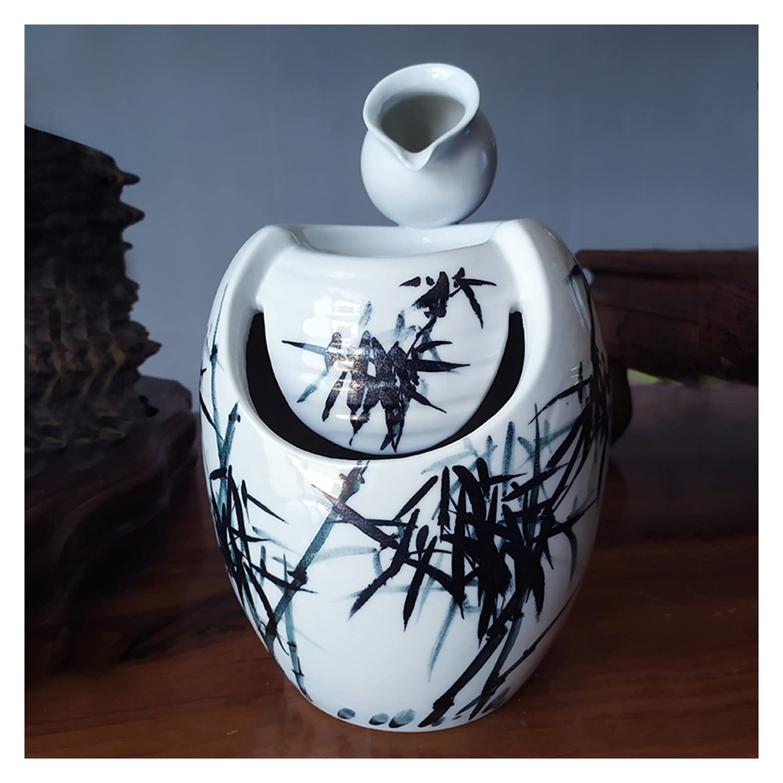 QUSYZD Indoor Waterfall Fountain Tabletop Fountain - Pure Hand-painted Small Lotus Ceramic Tabletop Fountains Indoor Decoration Office Home Desktop Humidifier Tabletop,B