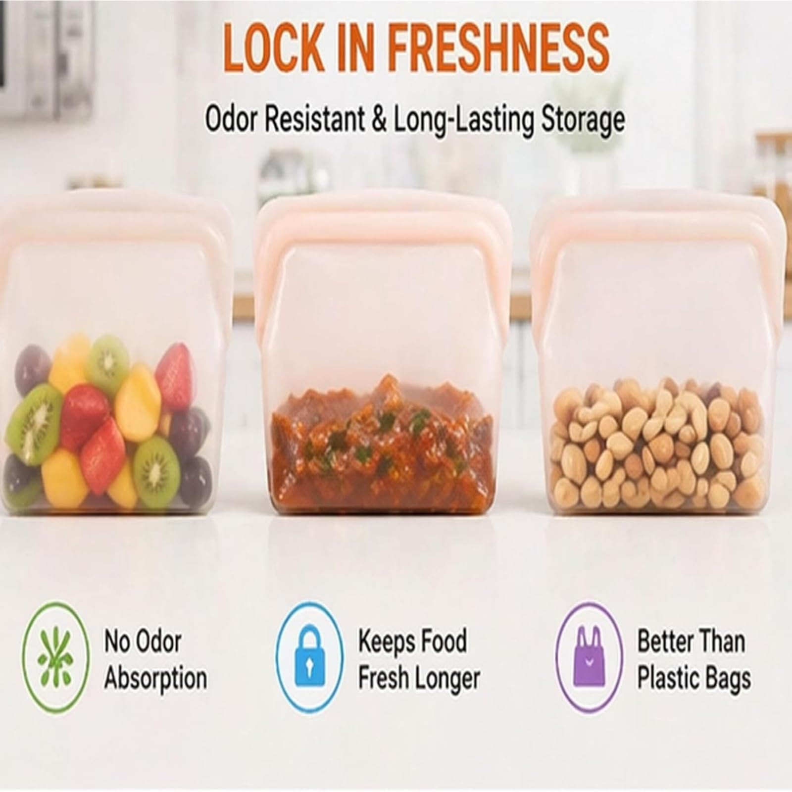 Sacchetti per alimenti in silicone, riutilizzabili, senza BPA, a prova di perdite, per cucina, congelatore verticale, capacità 1000 ml, per preparare pasti e snack