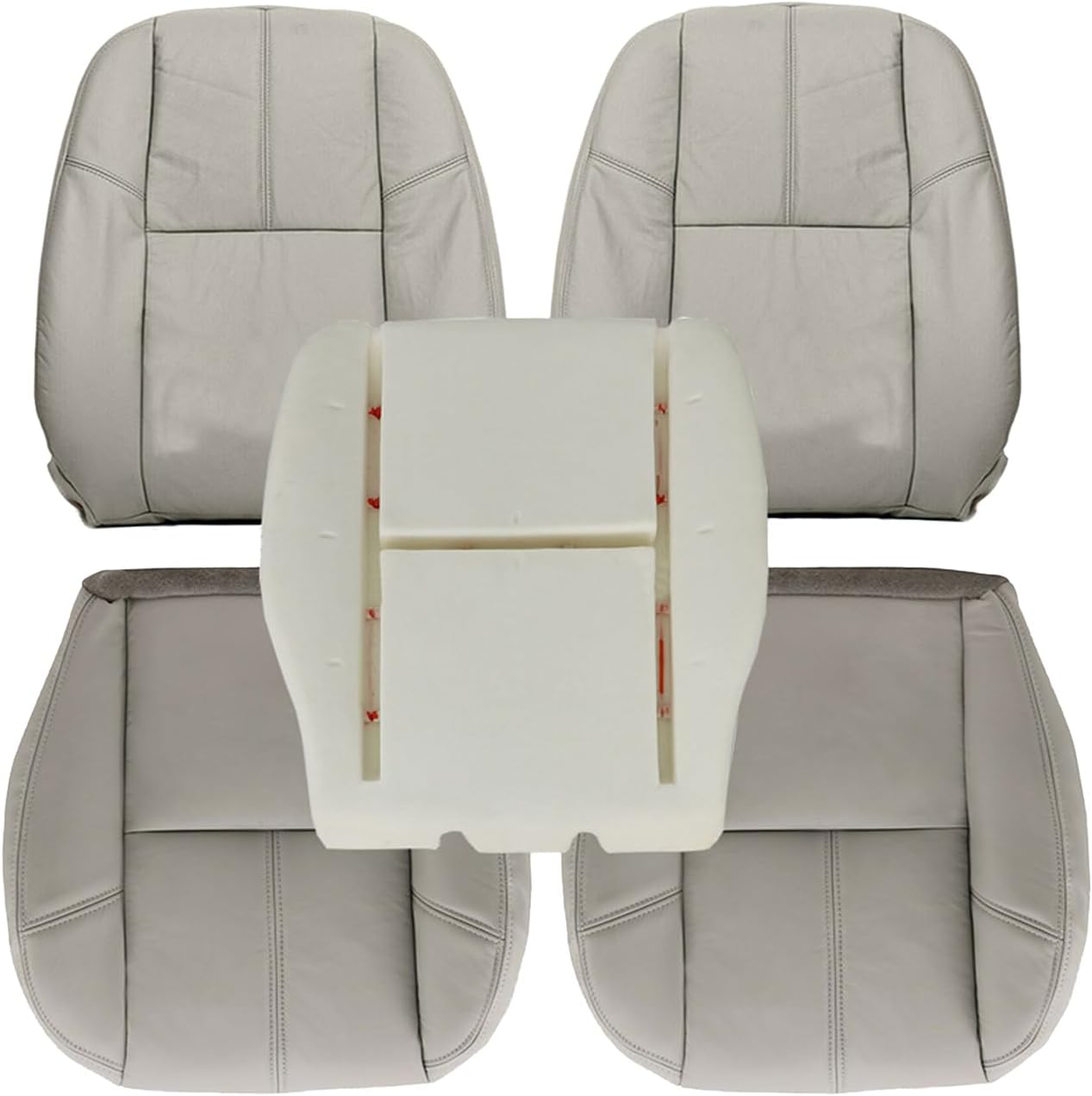 Driver Bottom Seat Cover & Top Lean Back & Foam Cushion Replacement Fits for Chevy Silverado 1500 2500 3500 GMC Sierra 2007-2014 Microfiber Leather